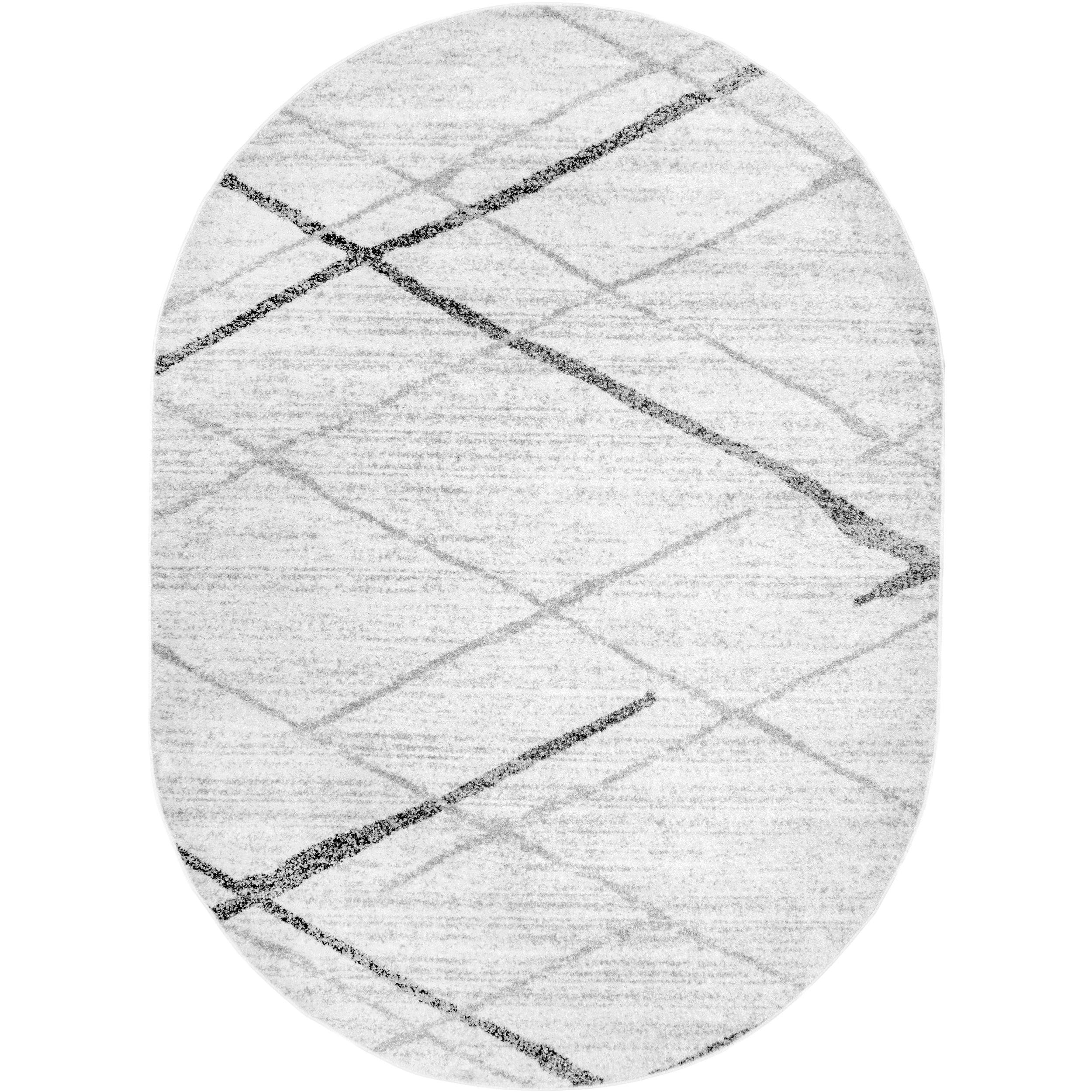Gray Oval Reversible Stain-Resistant Synthetic Area Rug