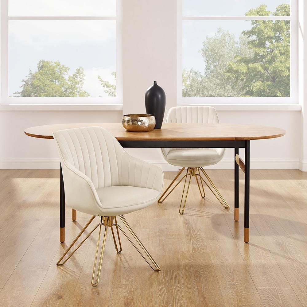 Art Leon Comfortable Velvet Swivel Accent Armchair with Golden Legs, Off White
