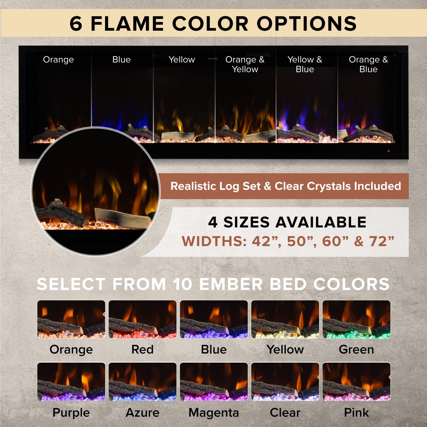 Modern Ember Aerus Smart Linear Electric Fireplace, Multiple Flame Colors-Voice Assistant Compatible