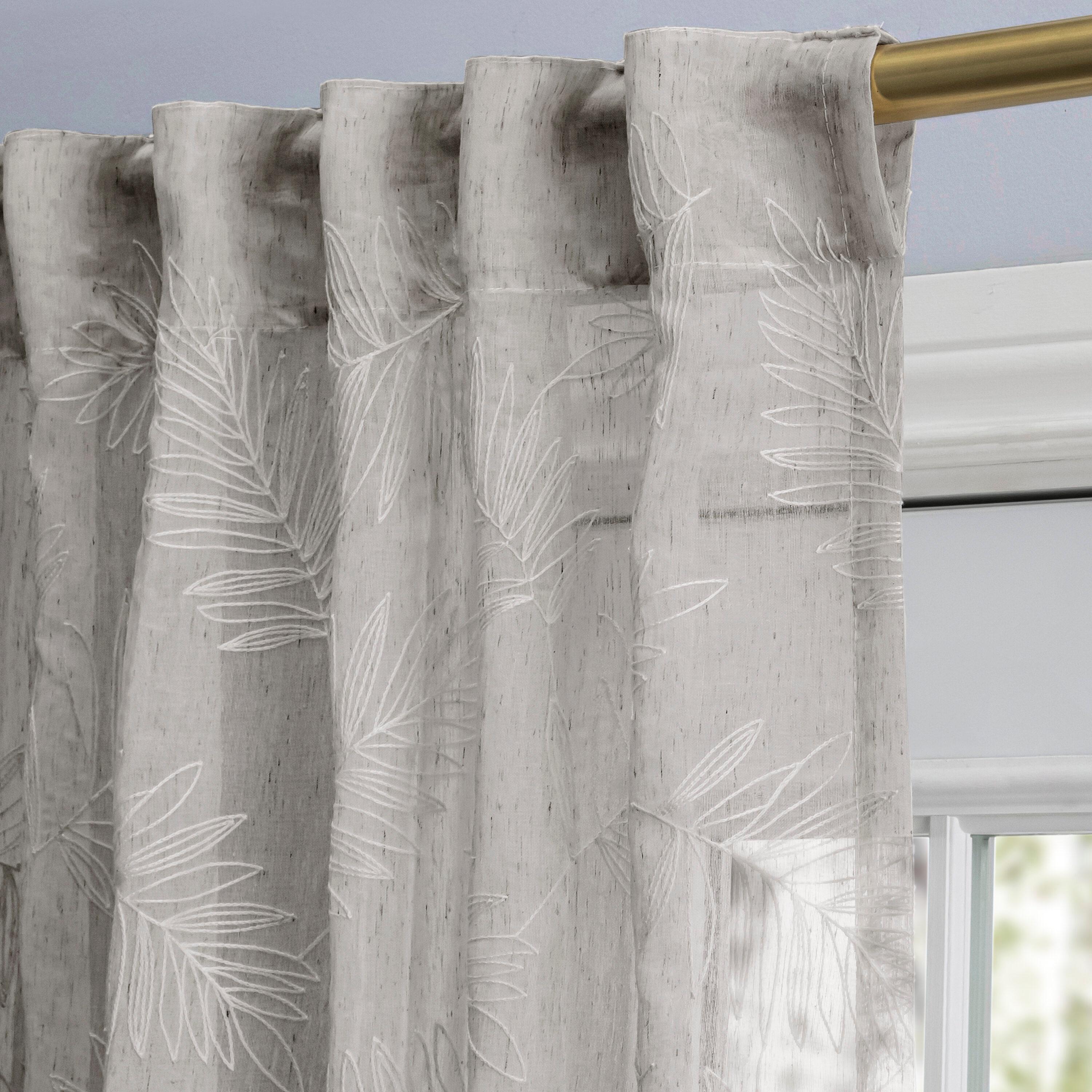 Roodhouse Premium Leaf Embroidered Semi-Sheer Rod Pocket Double Wide Patio Curtain Panel