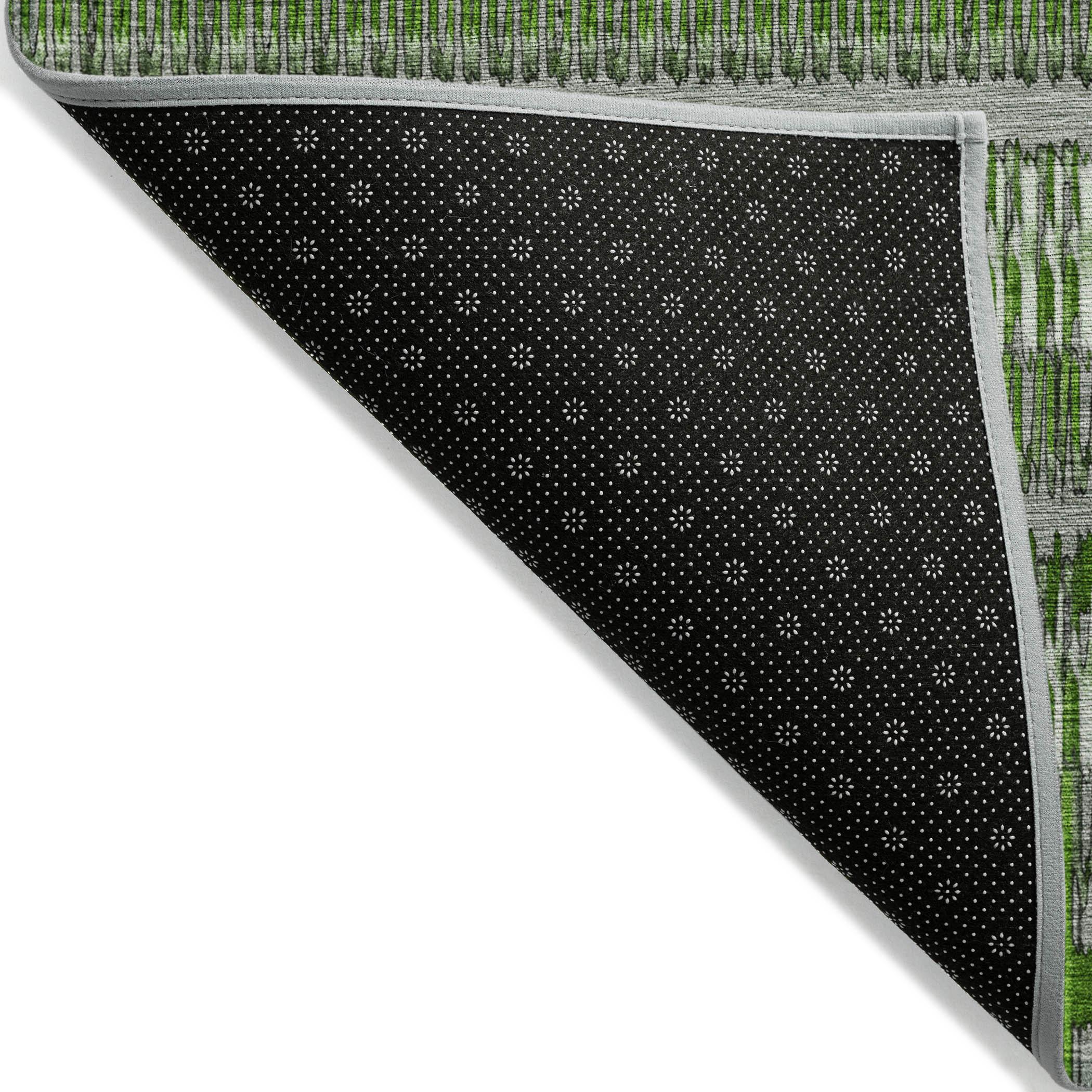 Green and Gray Flat Woven Stripe Synthetic Runner Rug