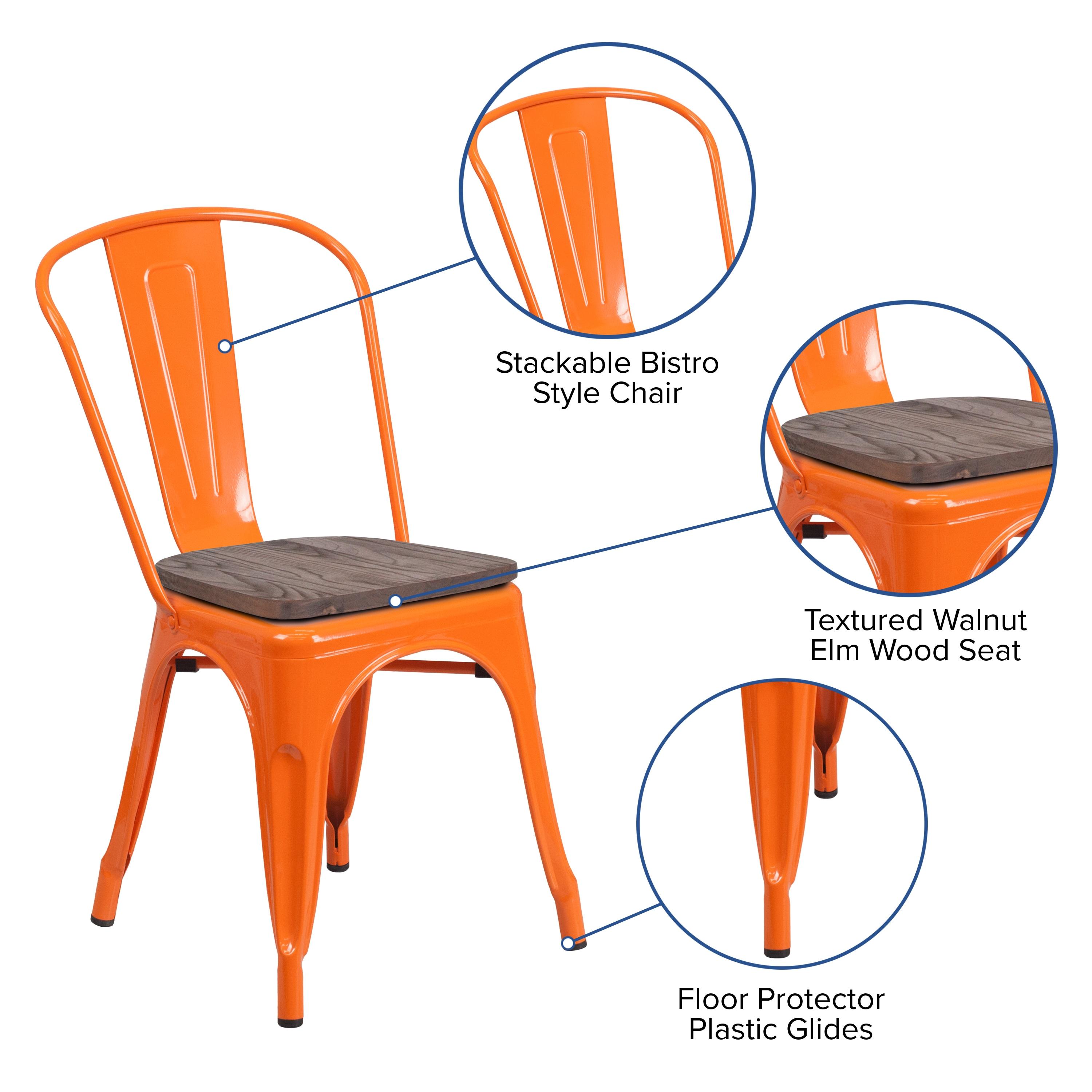 Flash Furniture Orange Metal Stackable Chair with Wood Seat