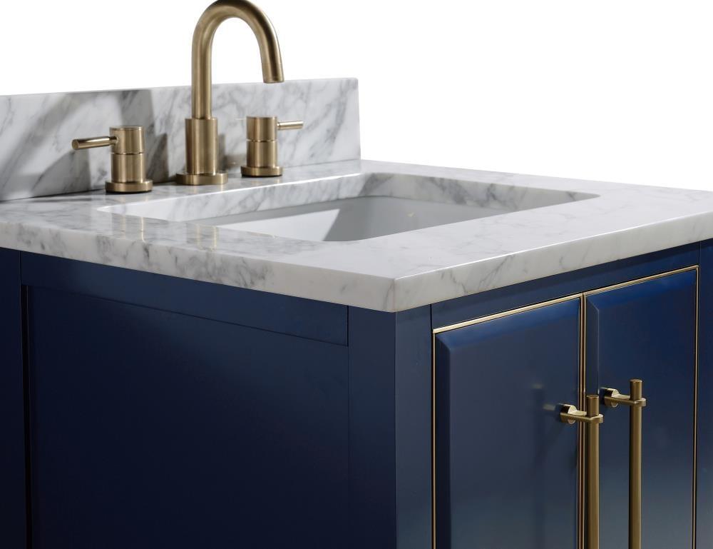 Navy Blue and Gold 25" Single Vanity with Marble Top