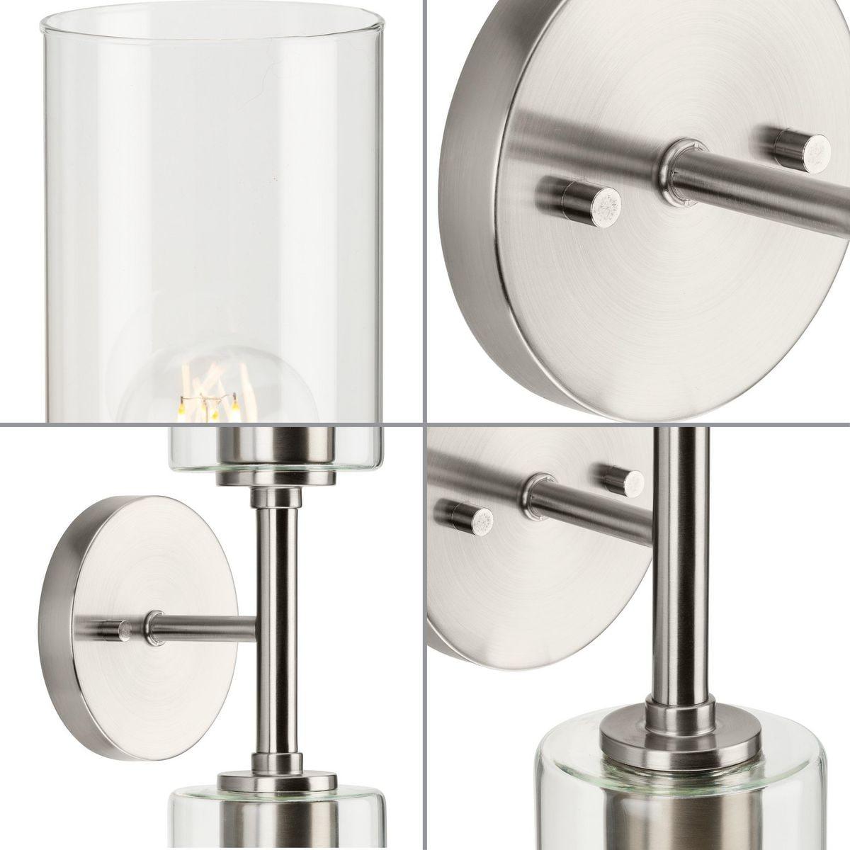 Progress Lighting Cofield 2-Light Wall Bracket, Brushed Nickel, Cylindrical Glass Shade