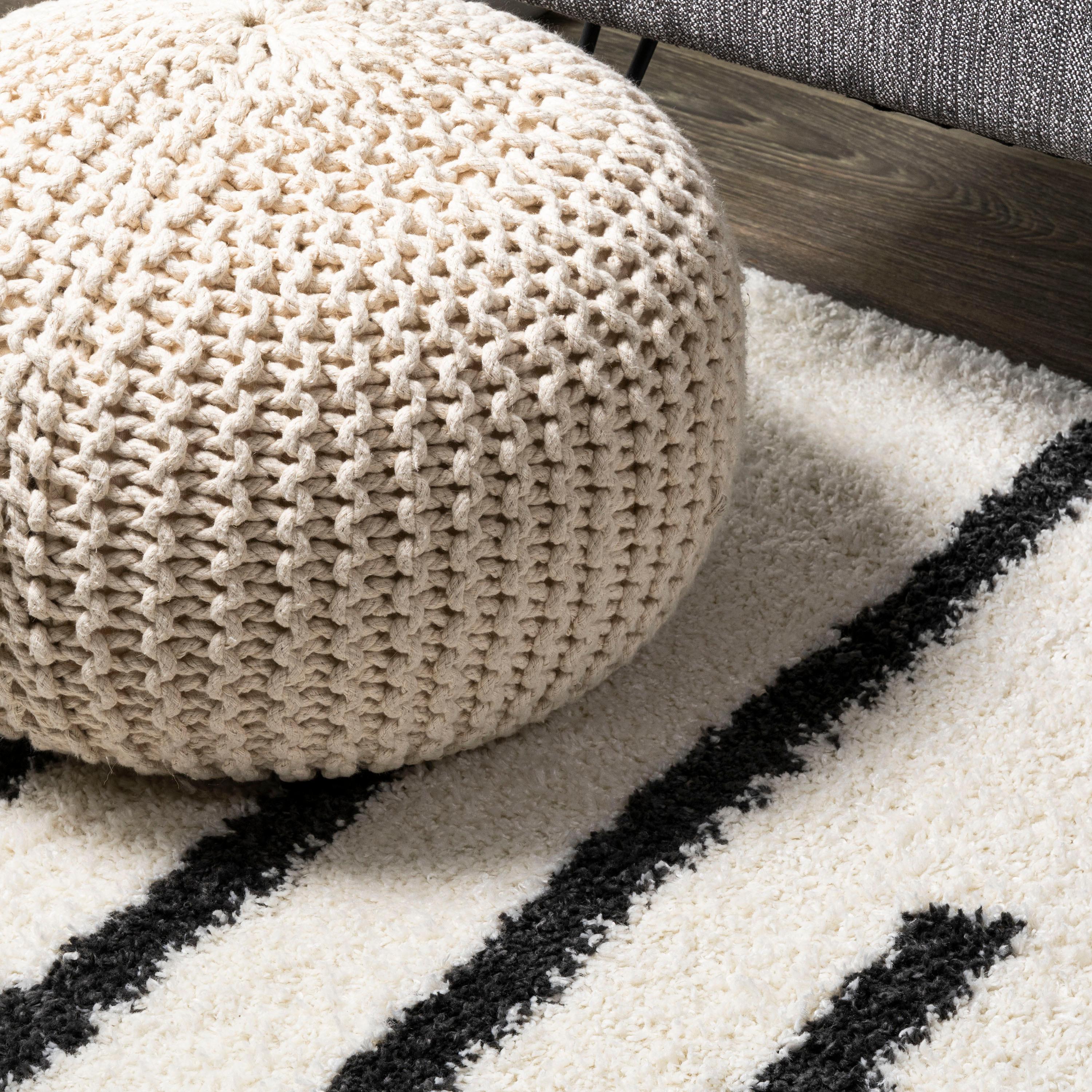 3'x5' Alaro Berber Stripe Shag Area Rug, White/Black - JONATHAN Y