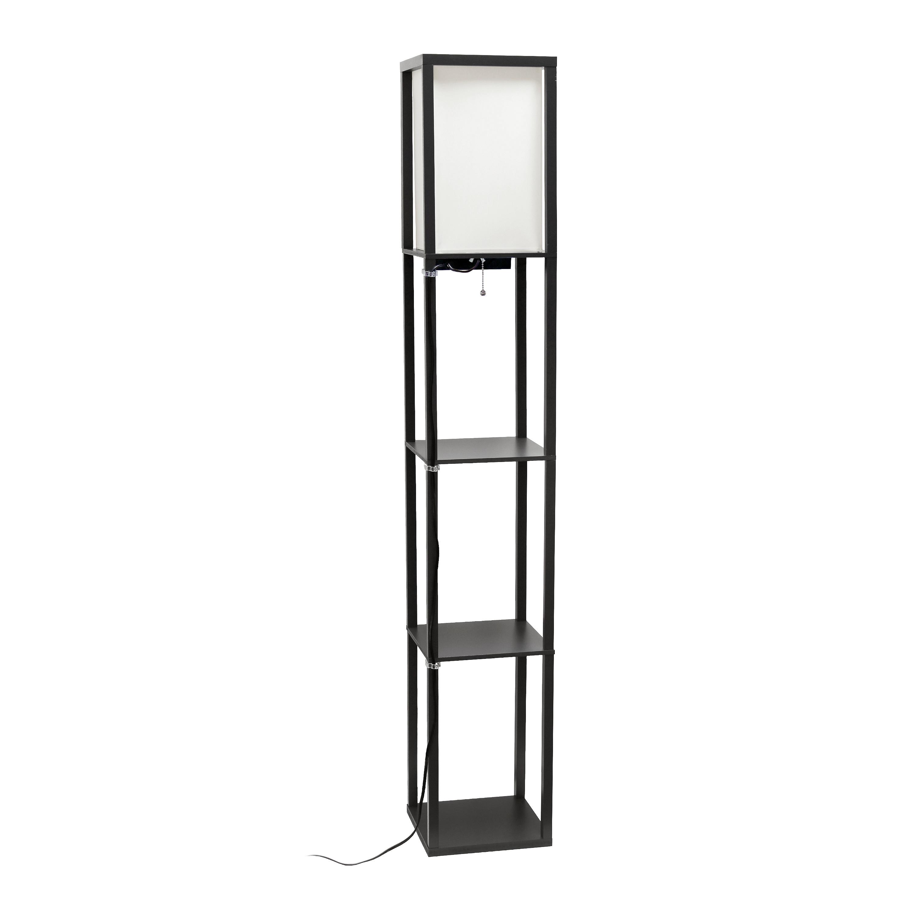 Floor Lamp Etagere Organizer Storage Shelf with 2 USB Charging Ports and Linen Shade - Simple Designs