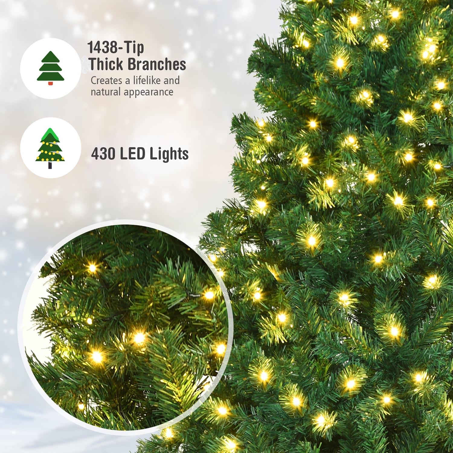 8FT Pre lit Christmas Tree, Bringstar Artificial Trees 1460 Premium PVC Branches, 500 Lights, Hinged