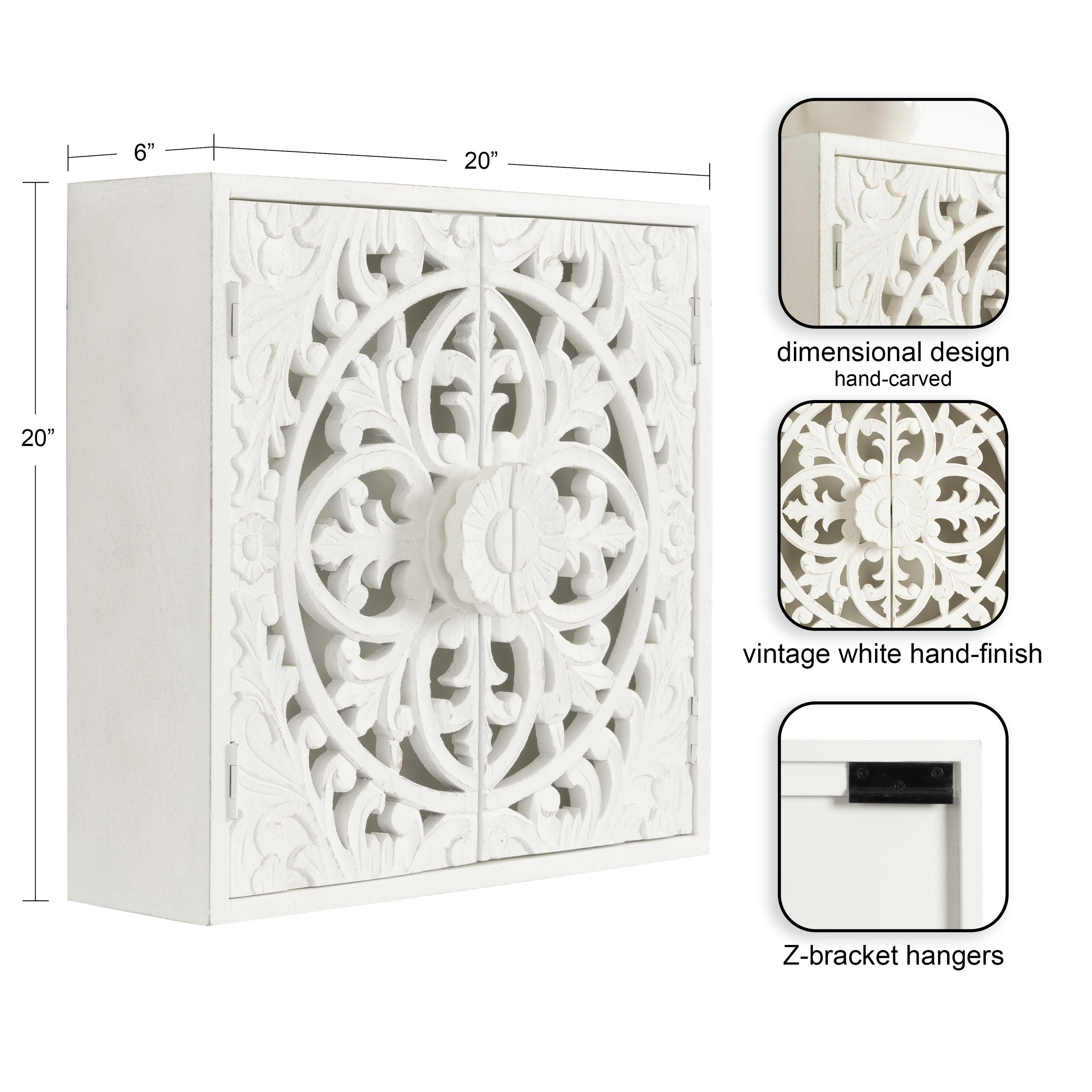 Kate & Laurel All Things Decor 20" Saanvi Traditional Carved Wood Wall Cabinet White: Artisan-Made, No Assembly, Includes Mounting Hardware
