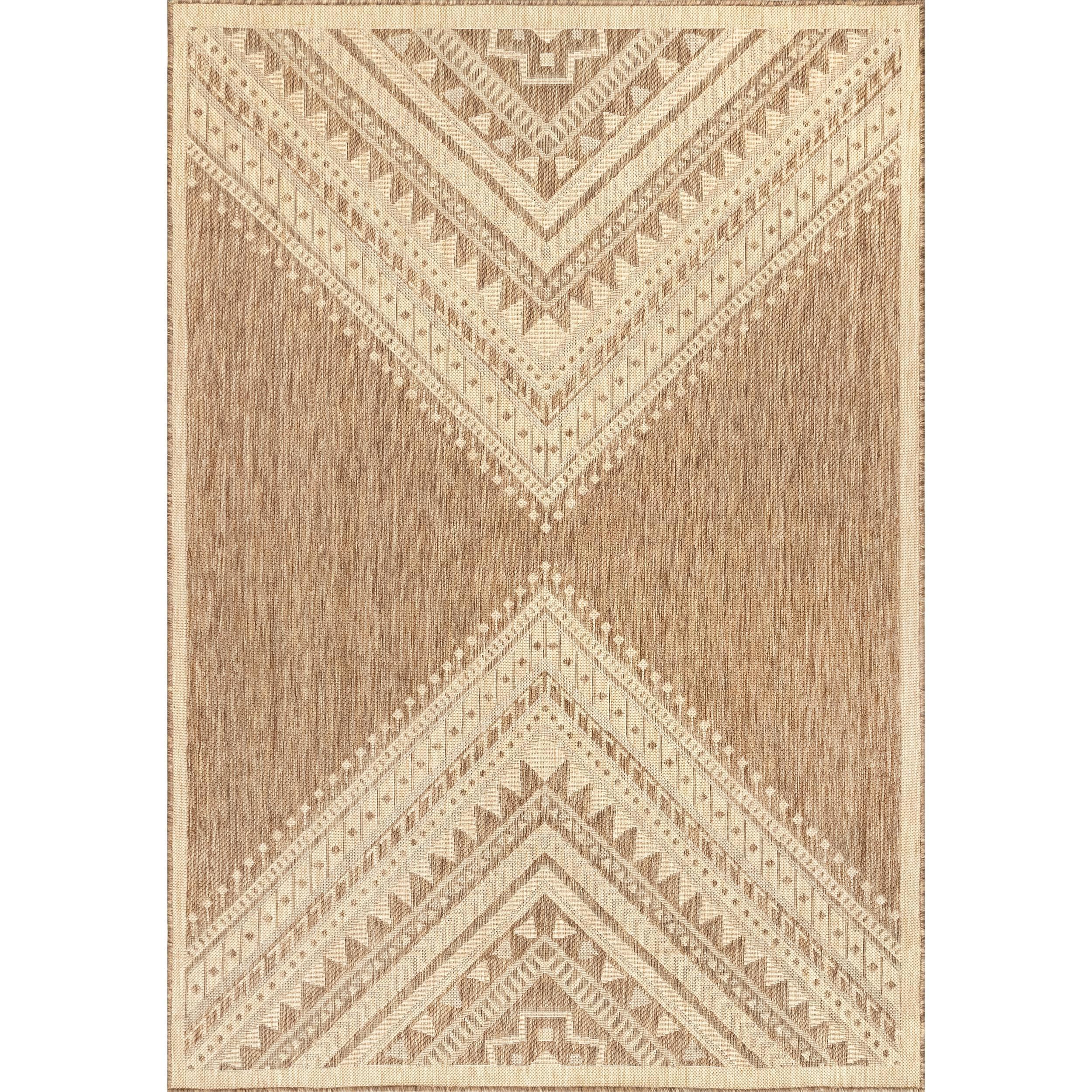 Nuloom Landry Geometric 2x8 Indoor/Outdoor Runner Rug for Living Room Patio Deck Front Porch Entryway Hallway Kitchen, Brown/Ivory