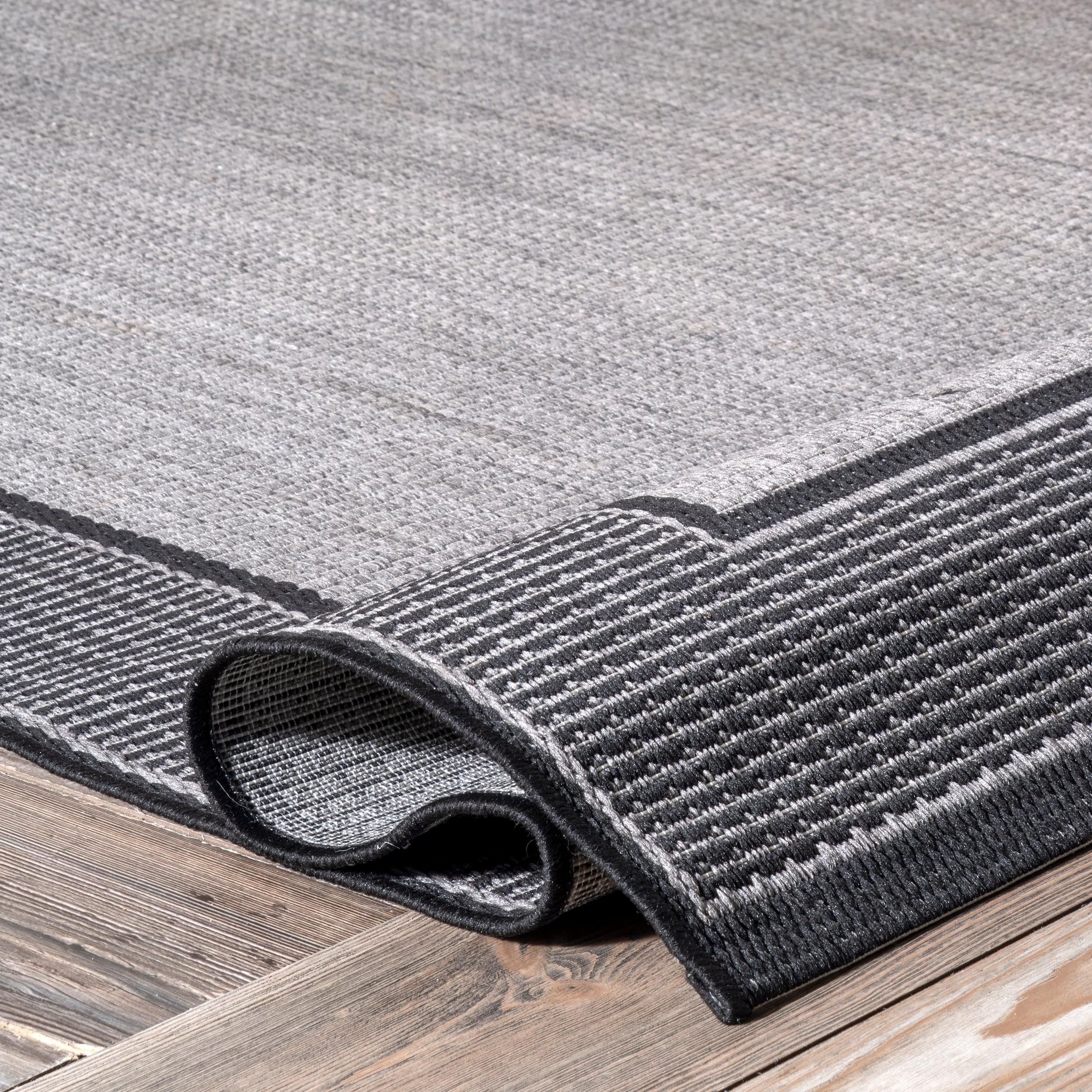 Nuloom Gris Bordered 6 Round Indoor/Outdoor Area Rug for Living Room Patio Deck Front Porch Kitchen, Grey/Black