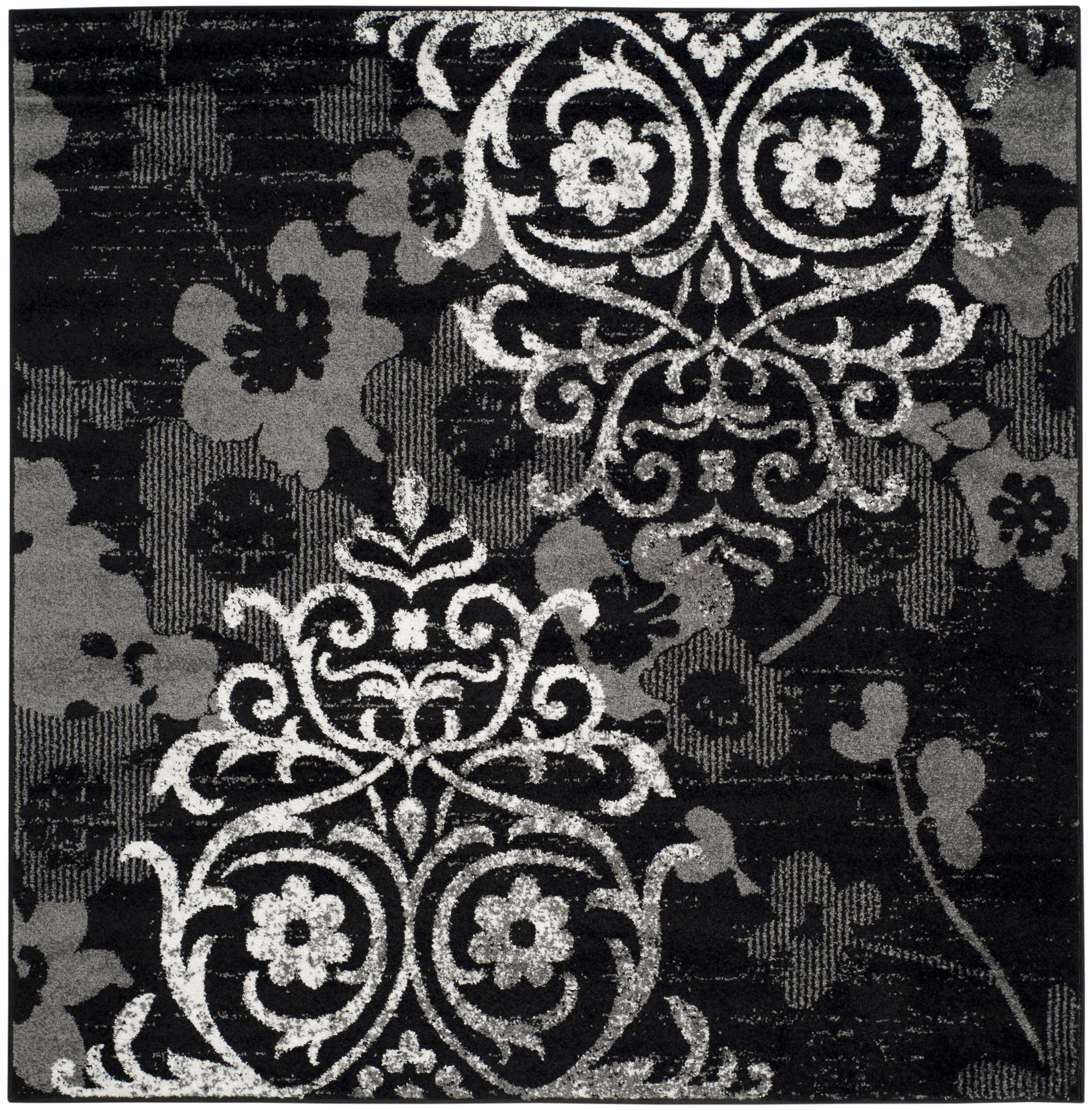 Adirondack ADR114 Machine Made Indoor Area Rug - Black/Silver - 4'x4' - Safavieh