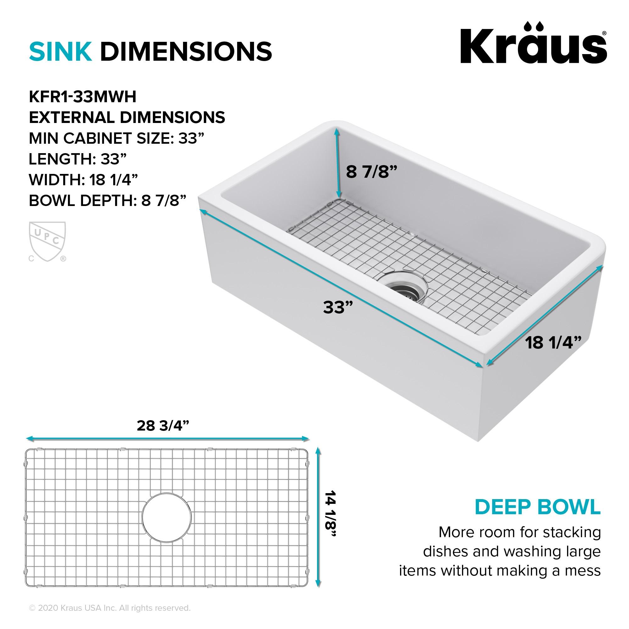 KRAUS Turino™ 33" L Farmhouse Reversible Apron Front Fireclay Single Bowl Kitchen Sink