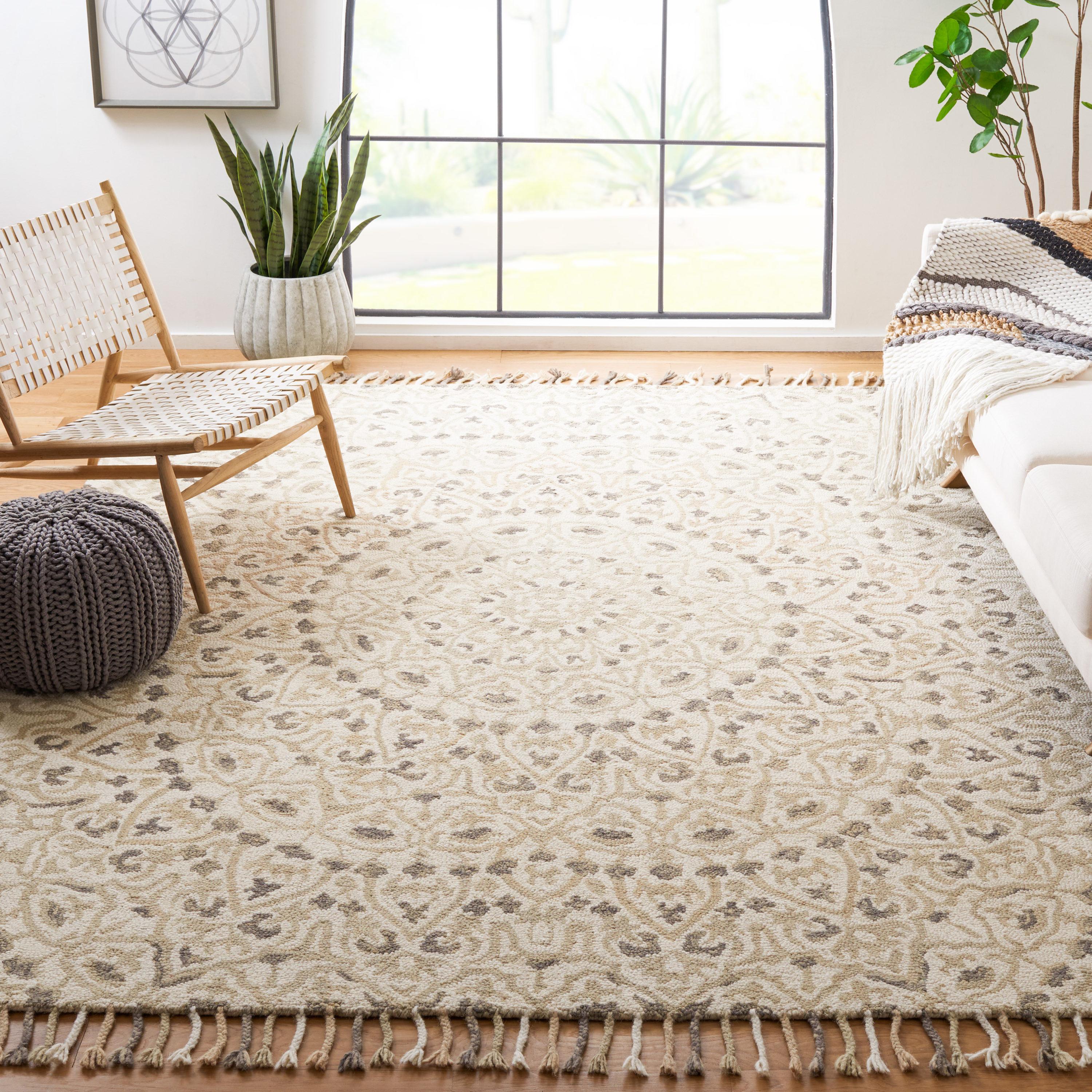 Blossom BLM459 Hand Tufted Indoor Area Rug - Ivory/Taupe - 6'x6' - Safavieh