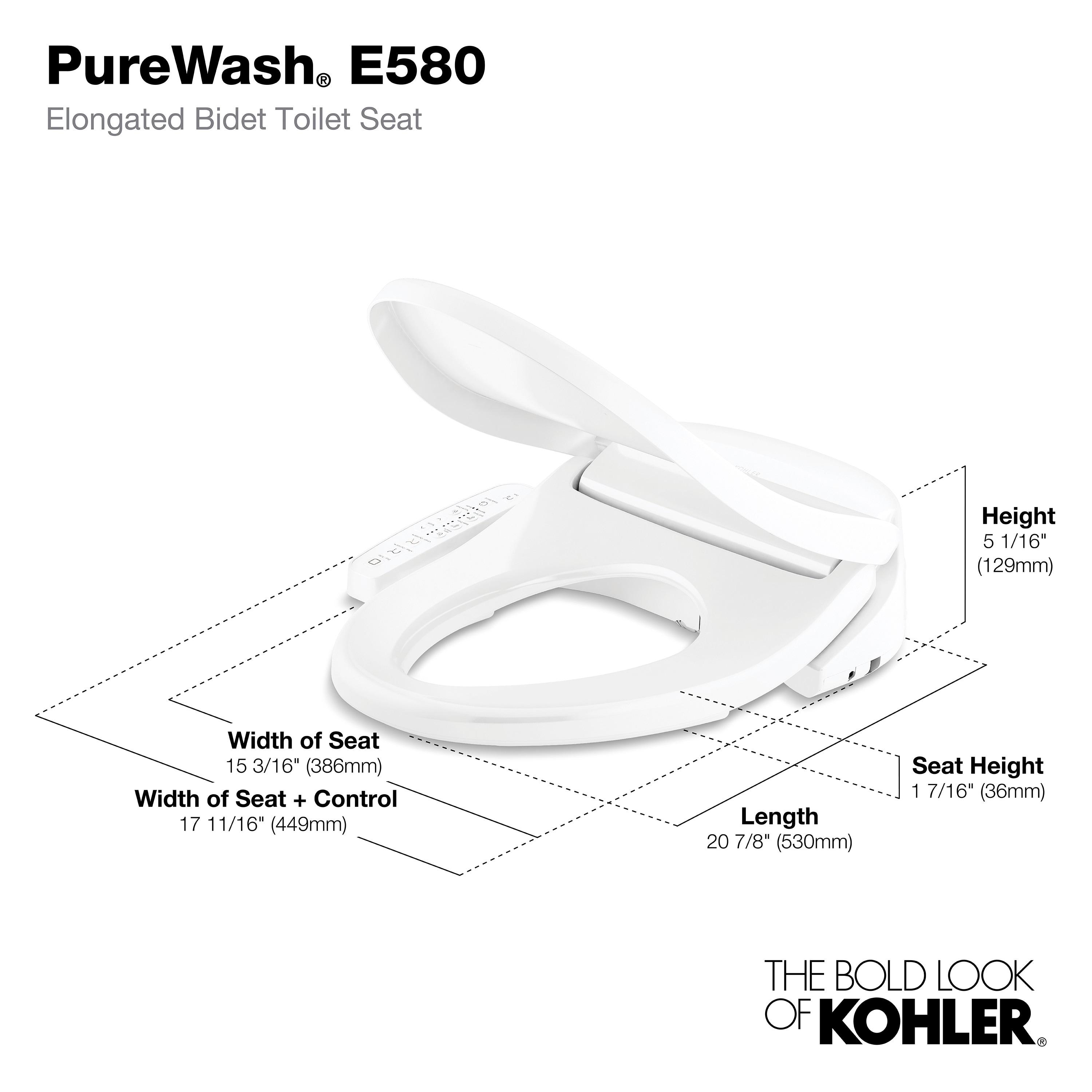 Kohler Purewash E580 Elongated Bidet Toilet Seat K-32330-0