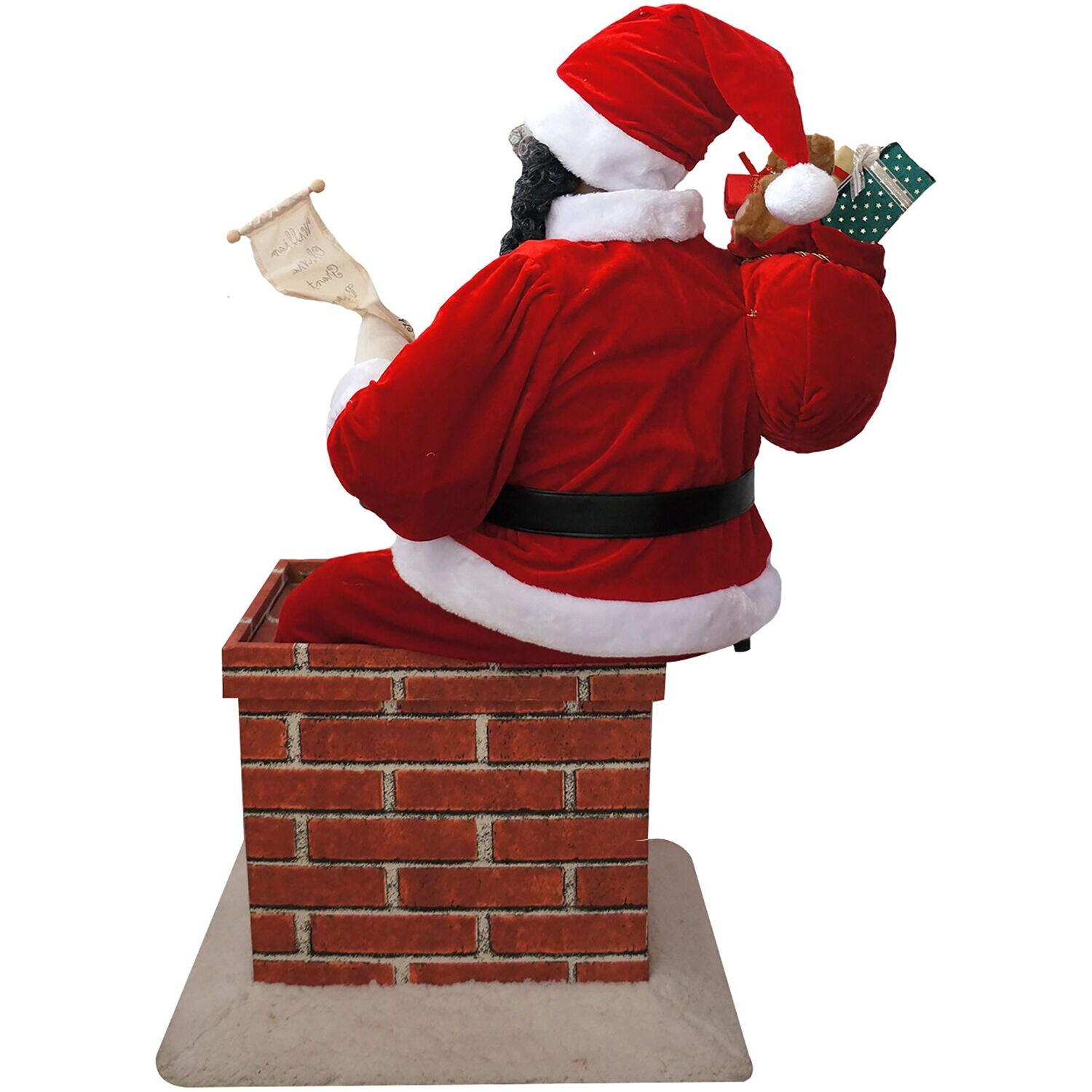Fraser Hill Farm 48" Music and Motion African American Santa Claus in the Chimney, Life-Size Christmas Holiday Indoor Home Decor