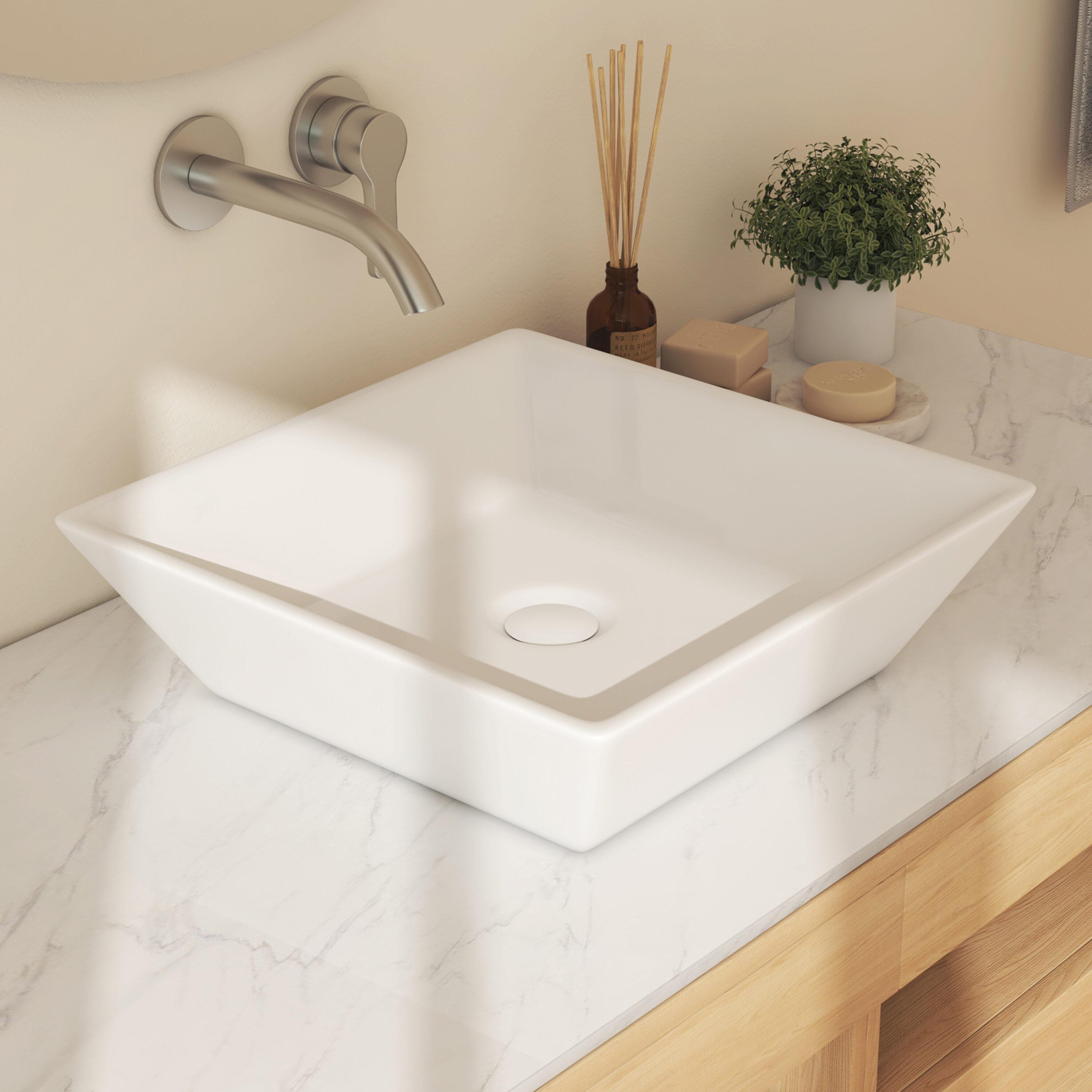 Naples 16" W x 5" H Square Vitreous ChinaBathroom Countertop Sink Vessel Sink in White
