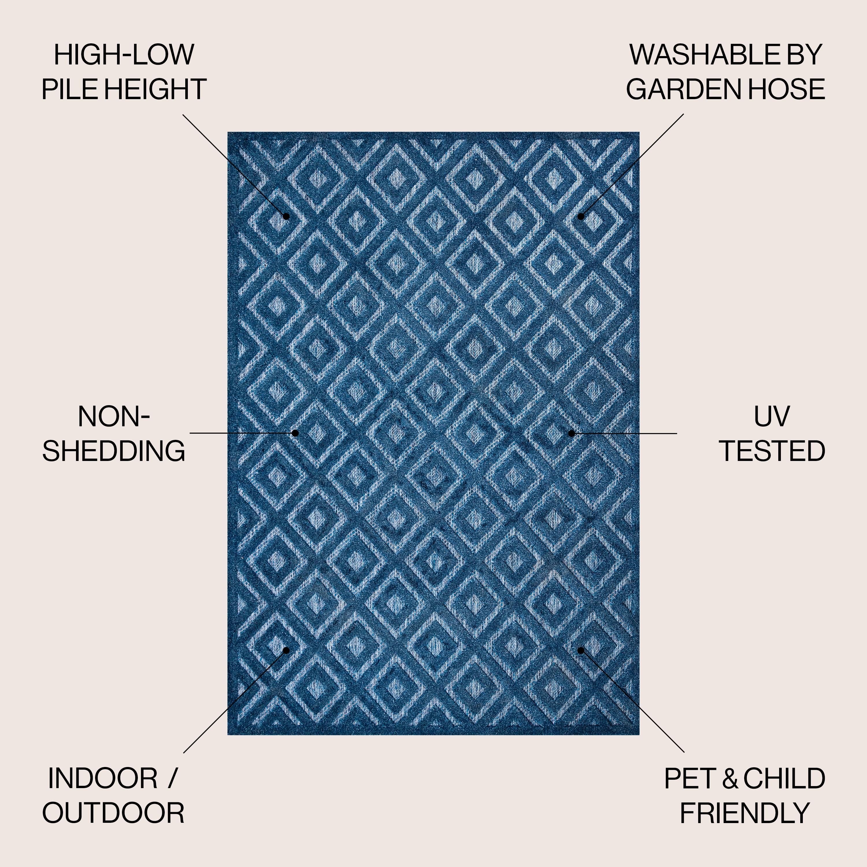 5'x8' Portmany Neutral Diamond Trellis Indoor/Outdoor Area Rug, Navy - JONATHAN Y