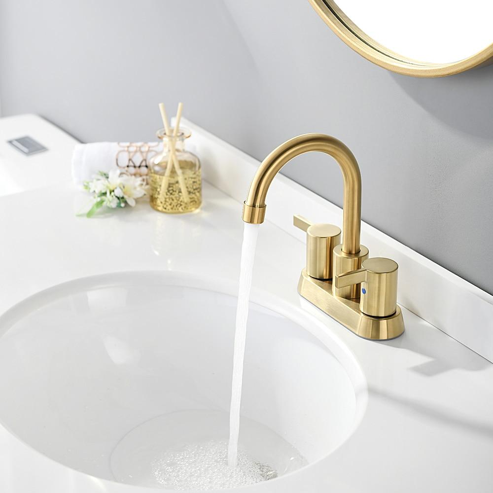 Brushed Gold 4-Inch Centerset Bathroom Faucet with Swivel Spout