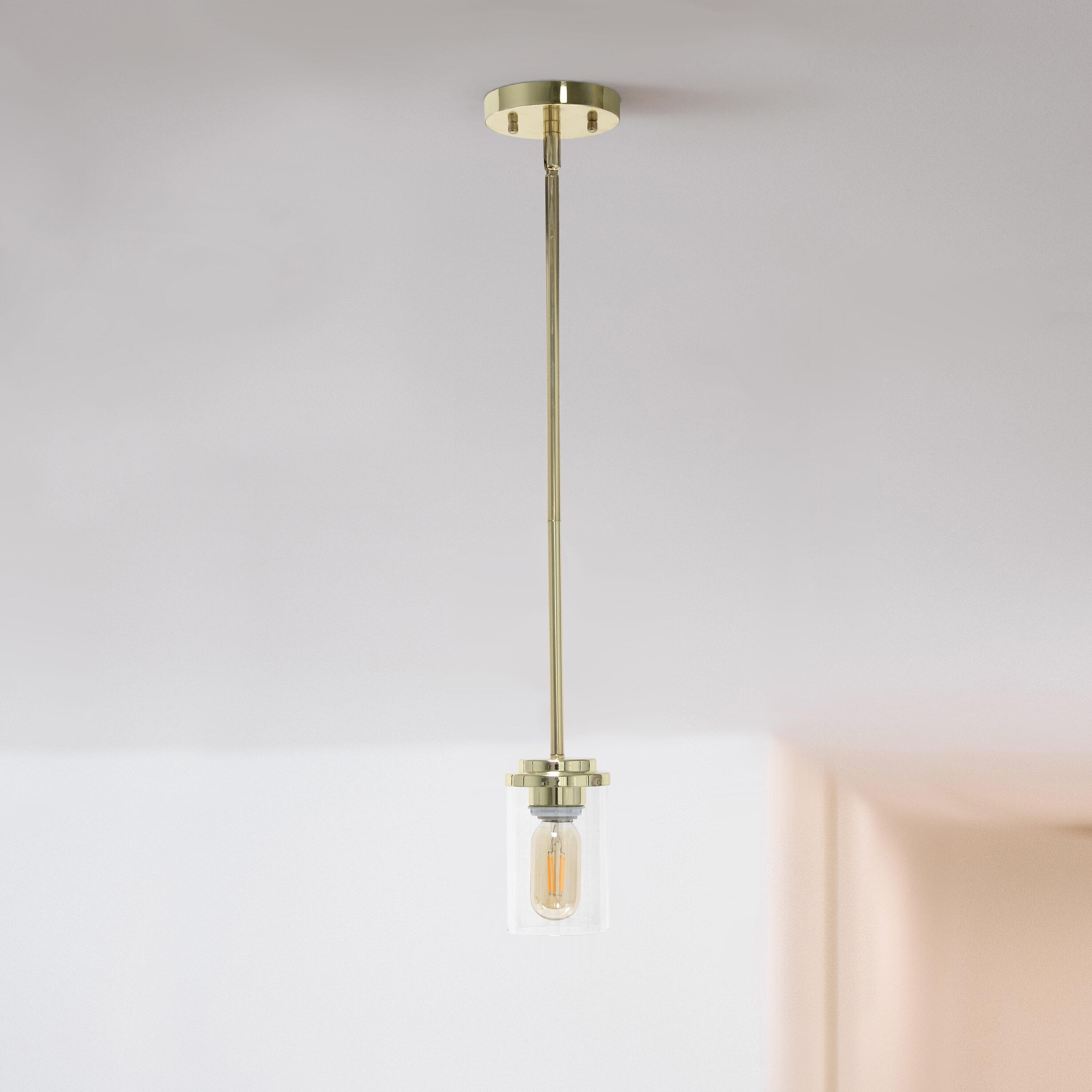 1-Light 5.75" Minimalist Industrial Farmhouse Adjustable Hanging Clear Cylinder Glass Pendant Gold - Lalia Home: UL Listed, Metal Body