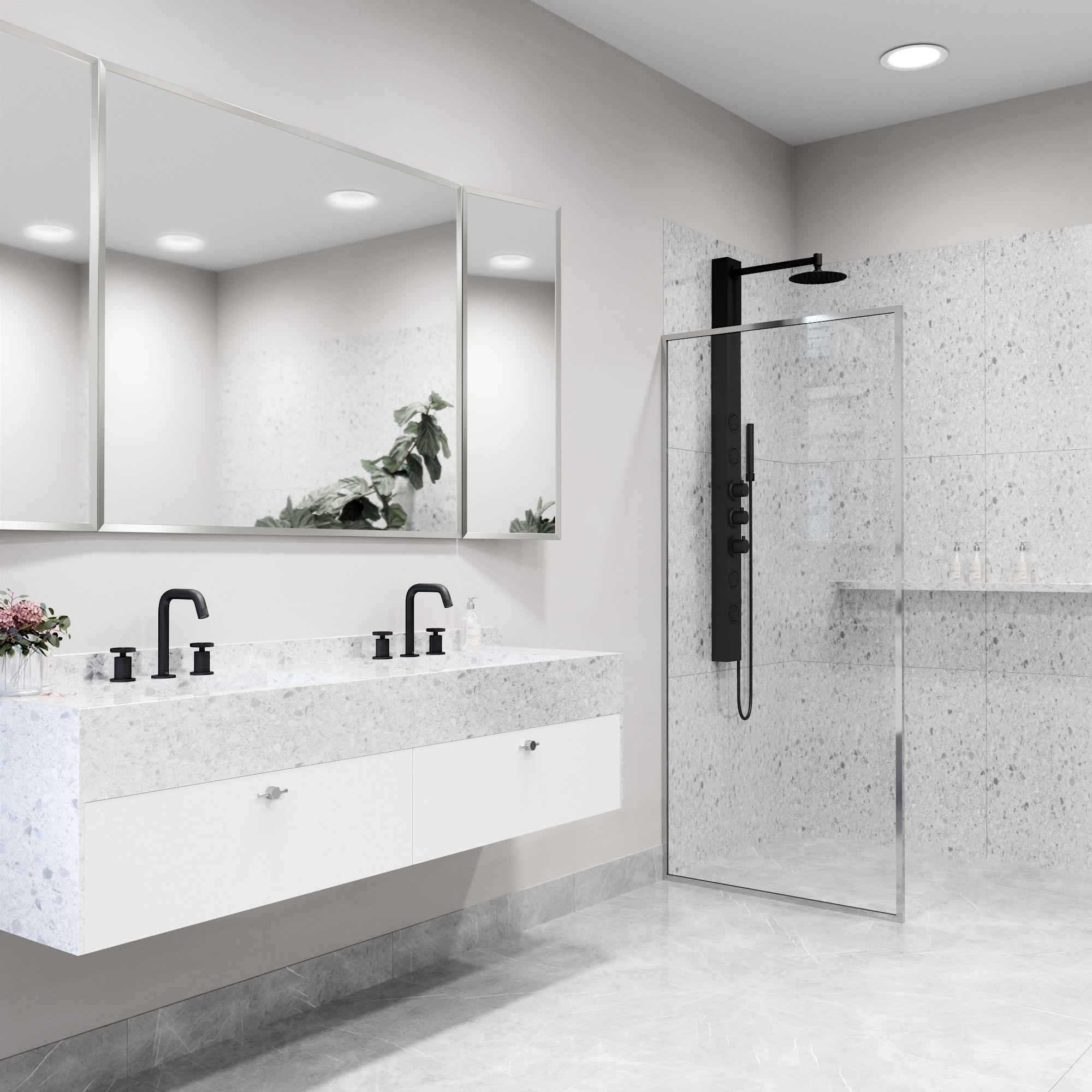 Meridian 34" W x 74" H Fixed Framed Shower Screen with 3/8" Glass
