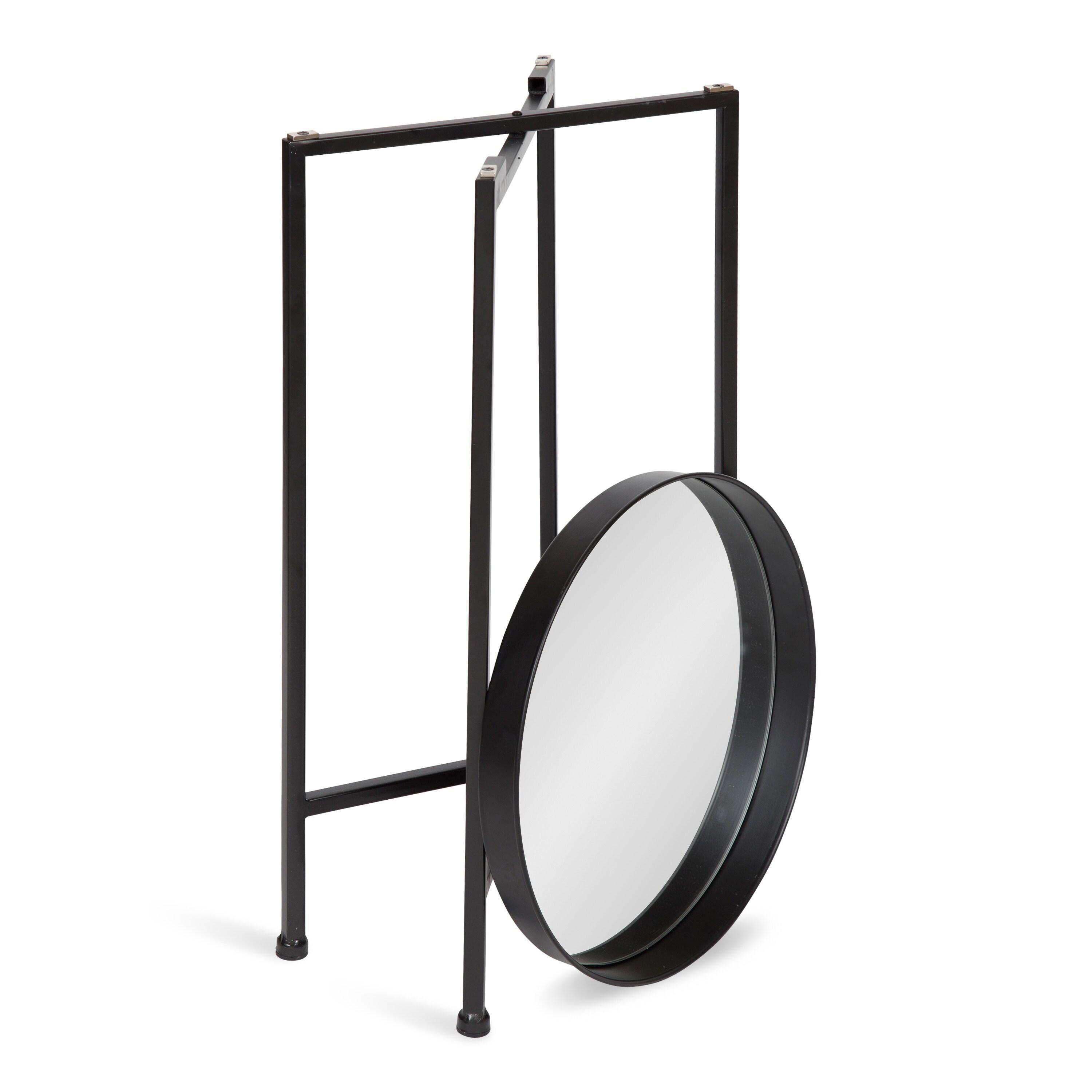 Kate and Laurel Celia Round Metal Tea Table, 14x14x25.75, Black and Mirror