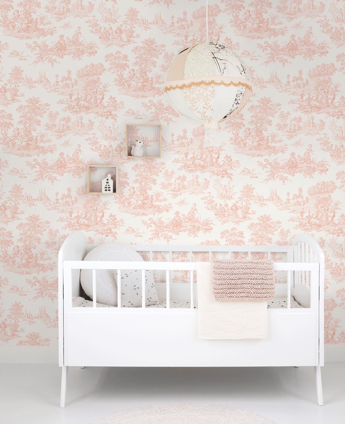 NextWall Chateau Toile Peel and Stick Wallpaper Pink: Vintage Vinyl, Self-Adhesive, Repositionable, Washable, 30.75 Sq Ft Coverage