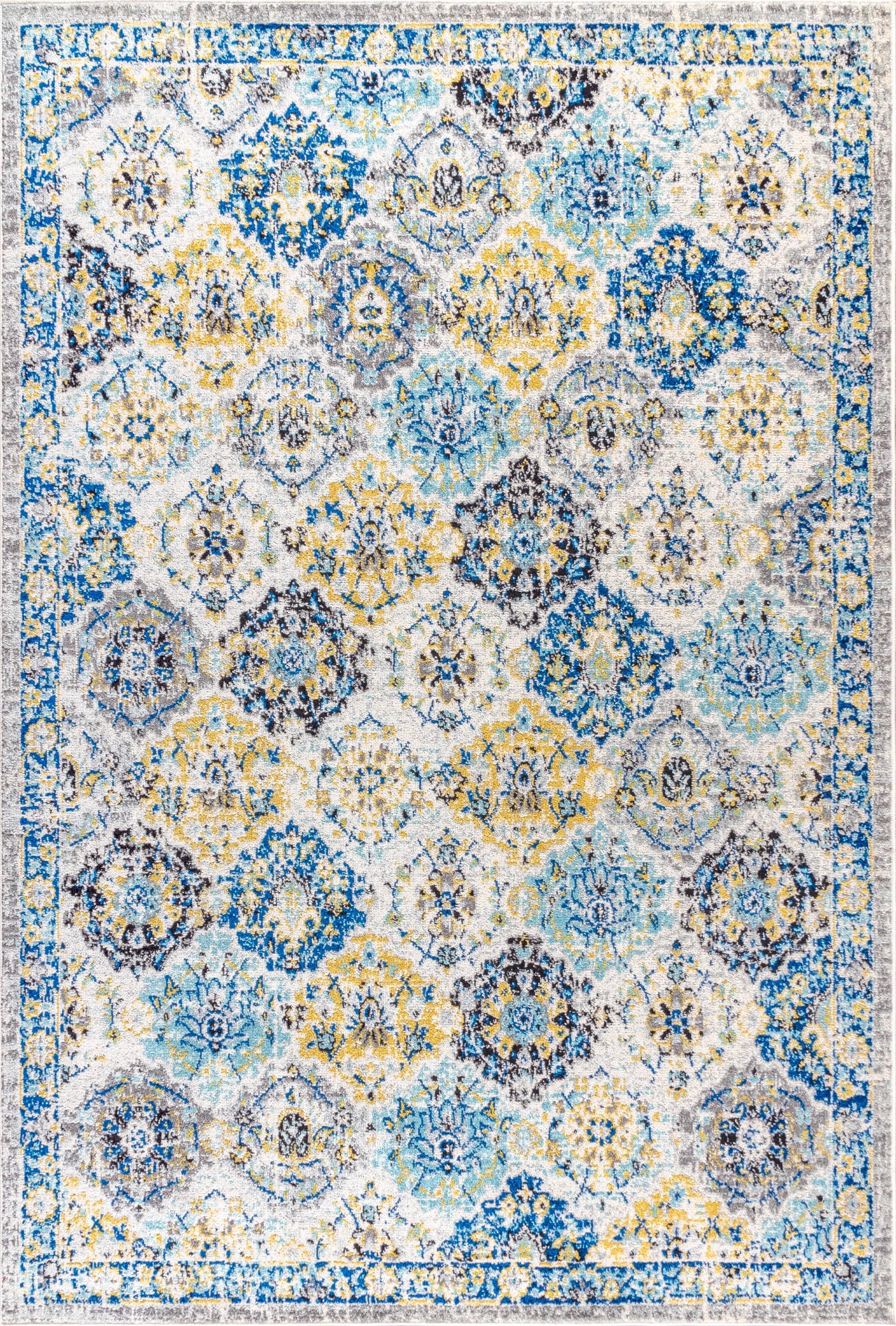 8'x10' Modern Persian Boho Vintage Trellis Area Rug, Blue/Multi - JONATHAN Y