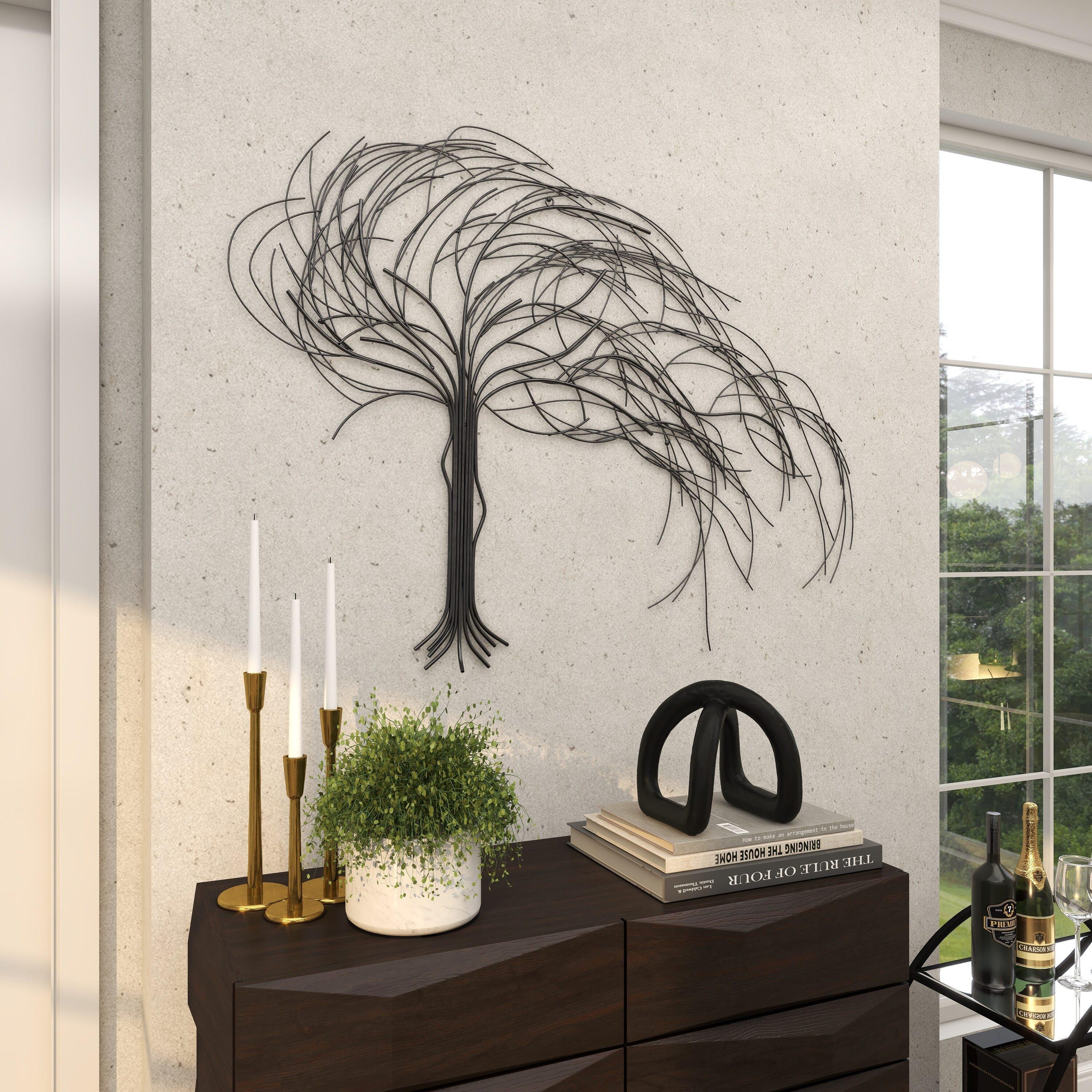 Metal Tree Indoor Outdoor Wall Decor with Long Branch Silver - Olivia & May