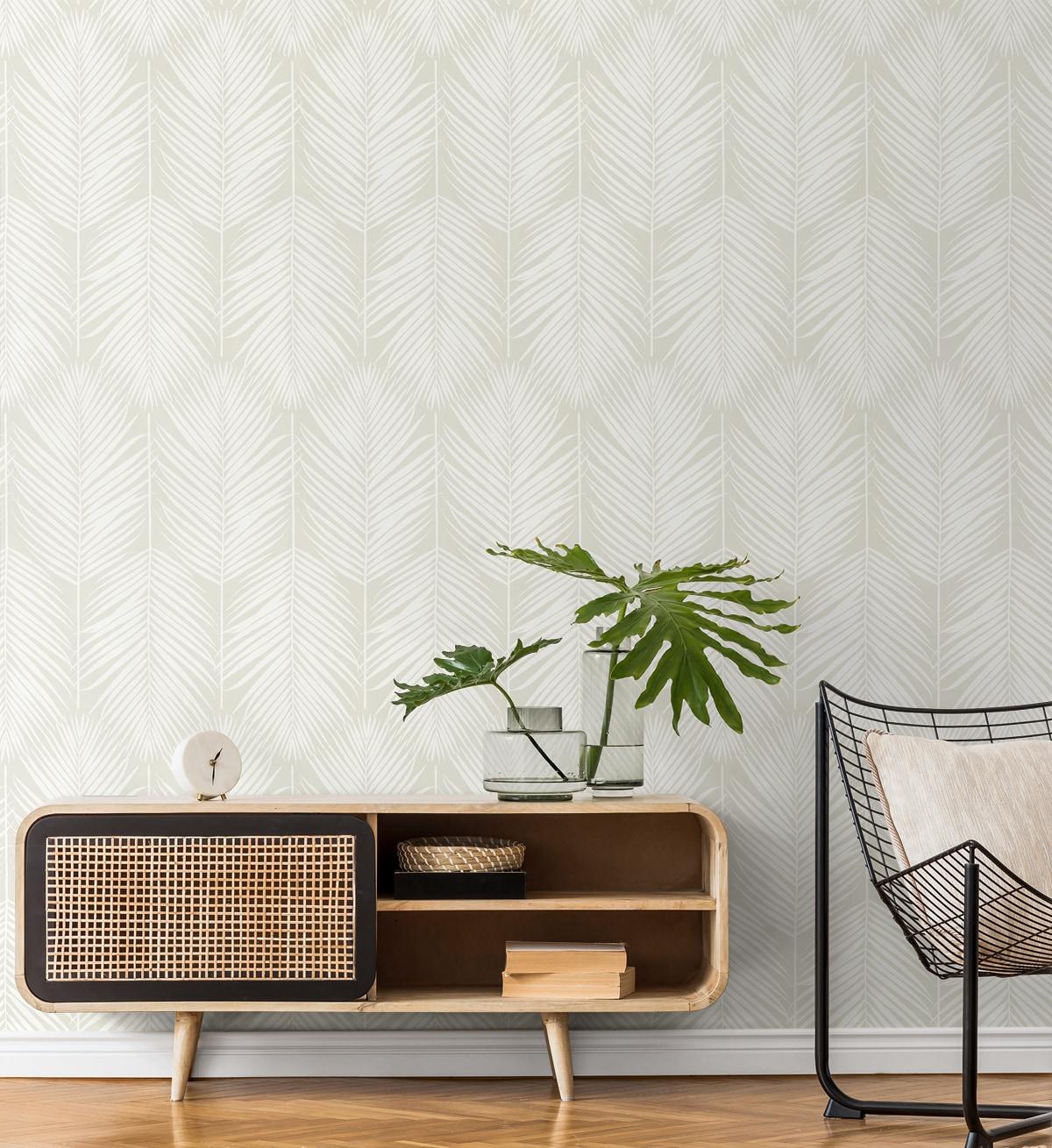 NextWall Palm Silhouette Peel and Stick Wallpaper Light Beige: Vinyl, Self-Adhesive, Botanical Leaf Pattern, 30.75 Sq Ft Coverage