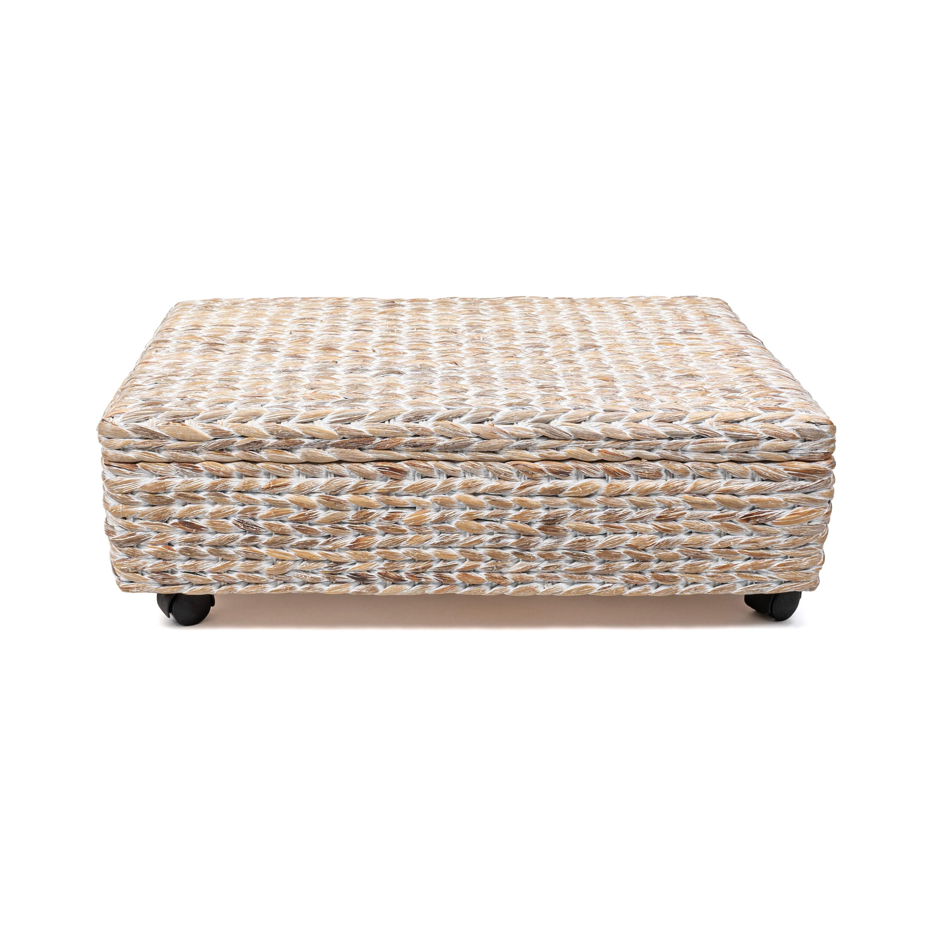 happimess Chett 26.38" Minimalist Hand-Woven Hyacinth/Wood Underbed Storage Bin with Wheels and Handles