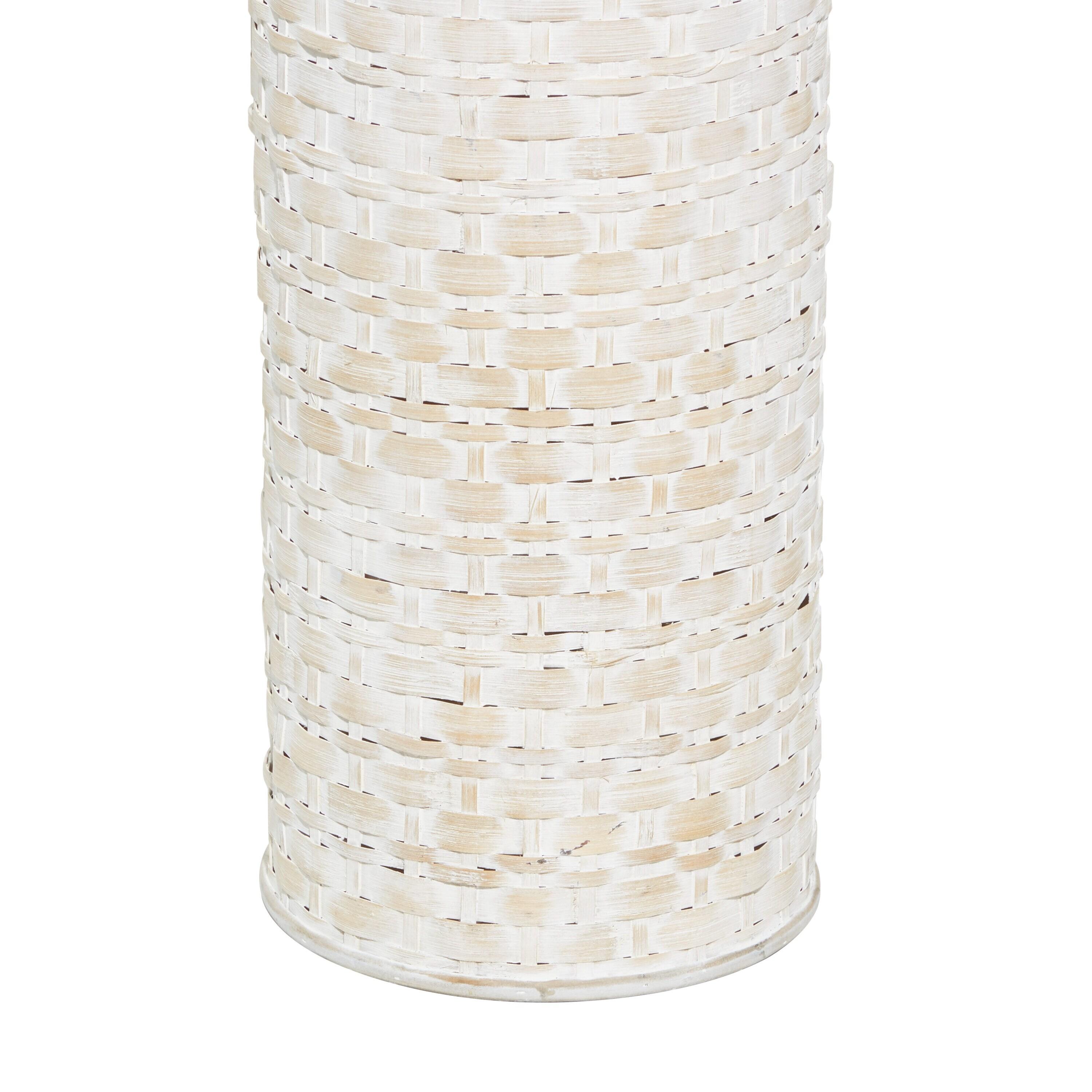 DecMode White  Bohemian Metal Vase with Distressed Weaving Pattern, 9" x 9" x 30", Features Neutral Woven Patterns