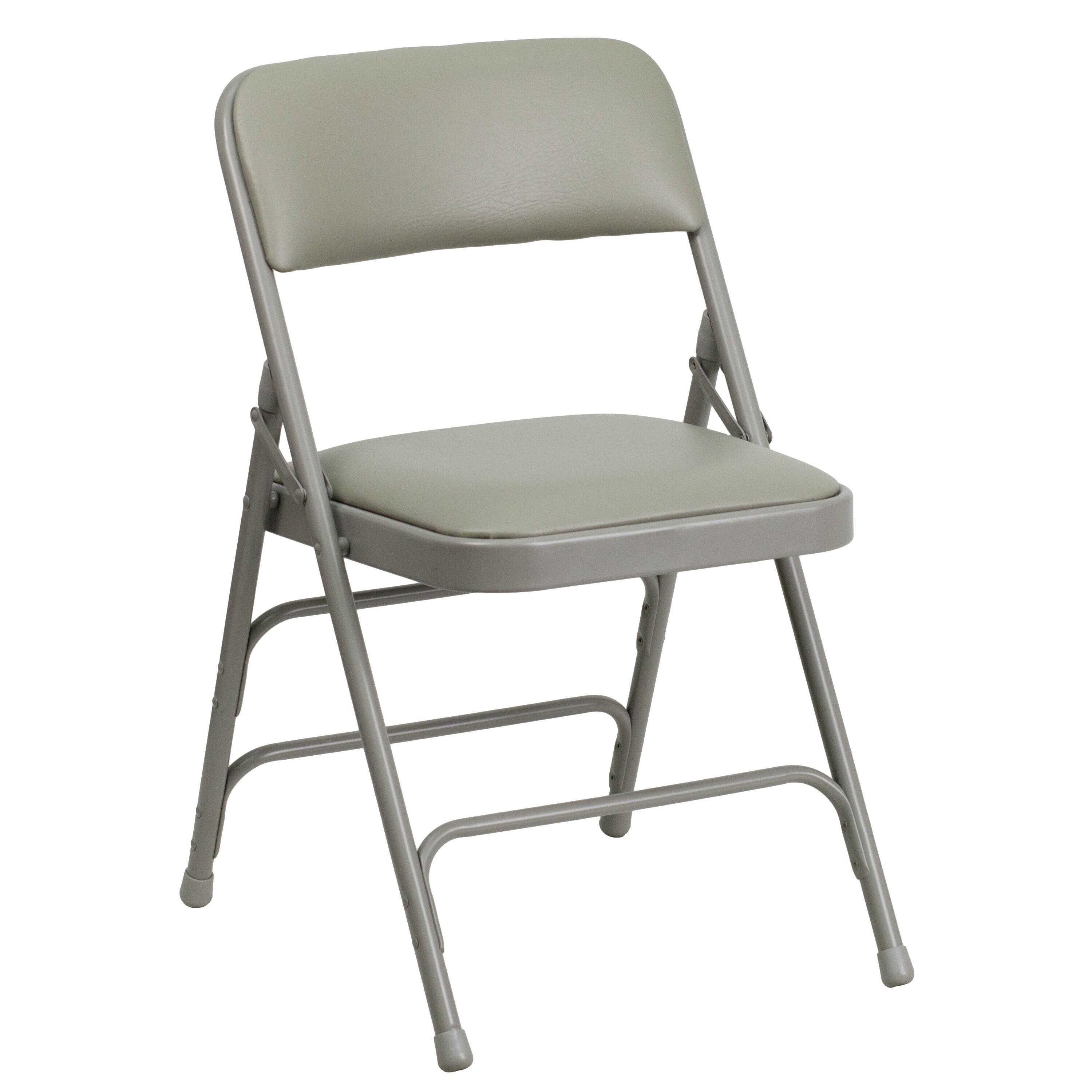 Flash Furniture 4 Pack HERCULES Series Curved Triple Braced & Double Hinged Gray Vinyl Metal Folding Chair