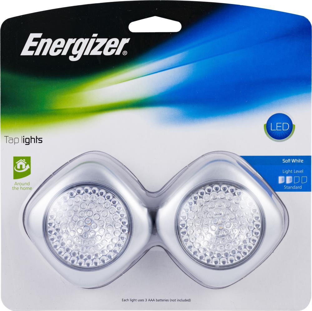 Energizer 2pk LED Tap Cabinet Lights: Battery-Powered Puck Light for Closets, Push Button, Silver, 7 Lumens