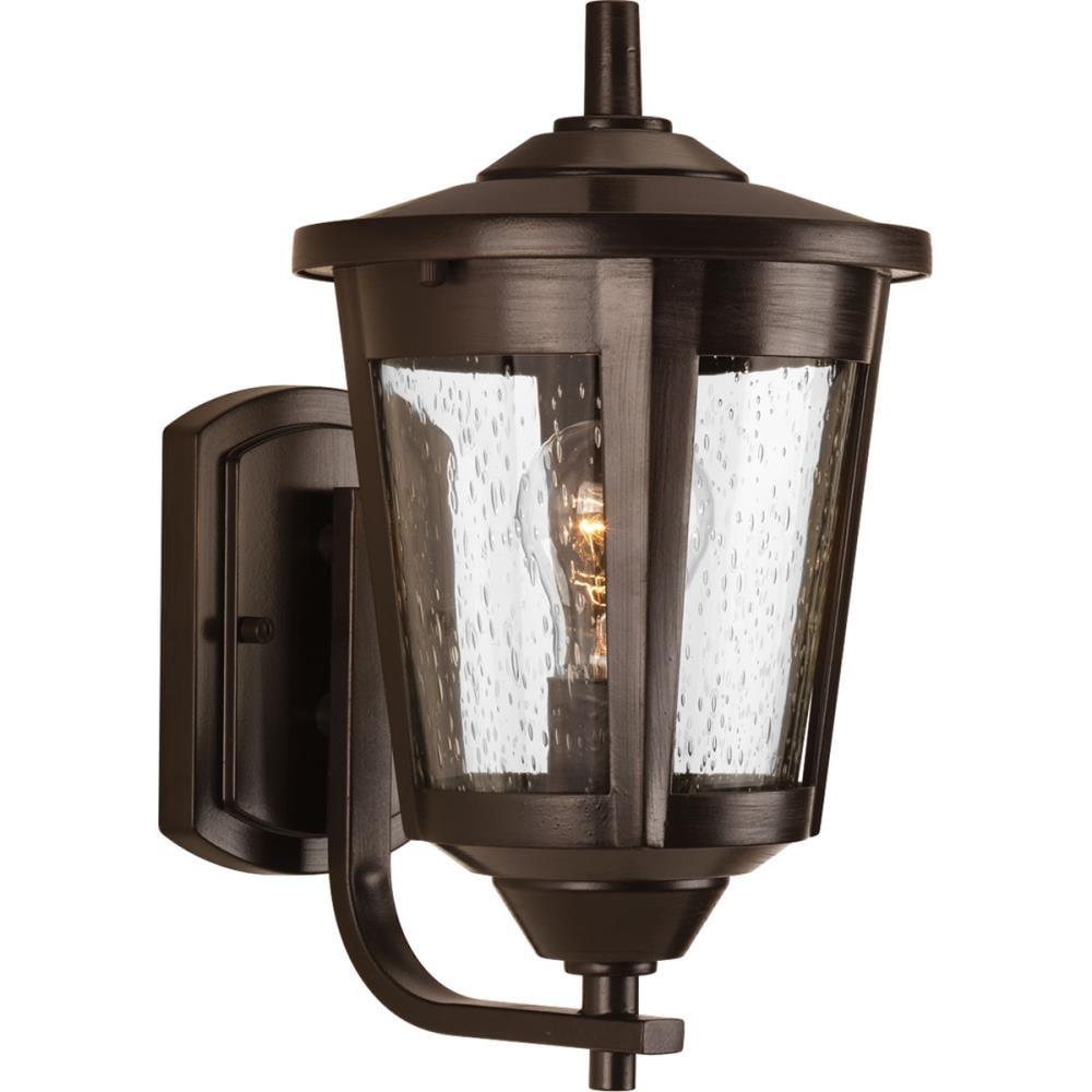 Progress Lighting, East Haven, 1-Light Outdoor Wall Lantern, Antique Bronze, Seeded Glass Shade