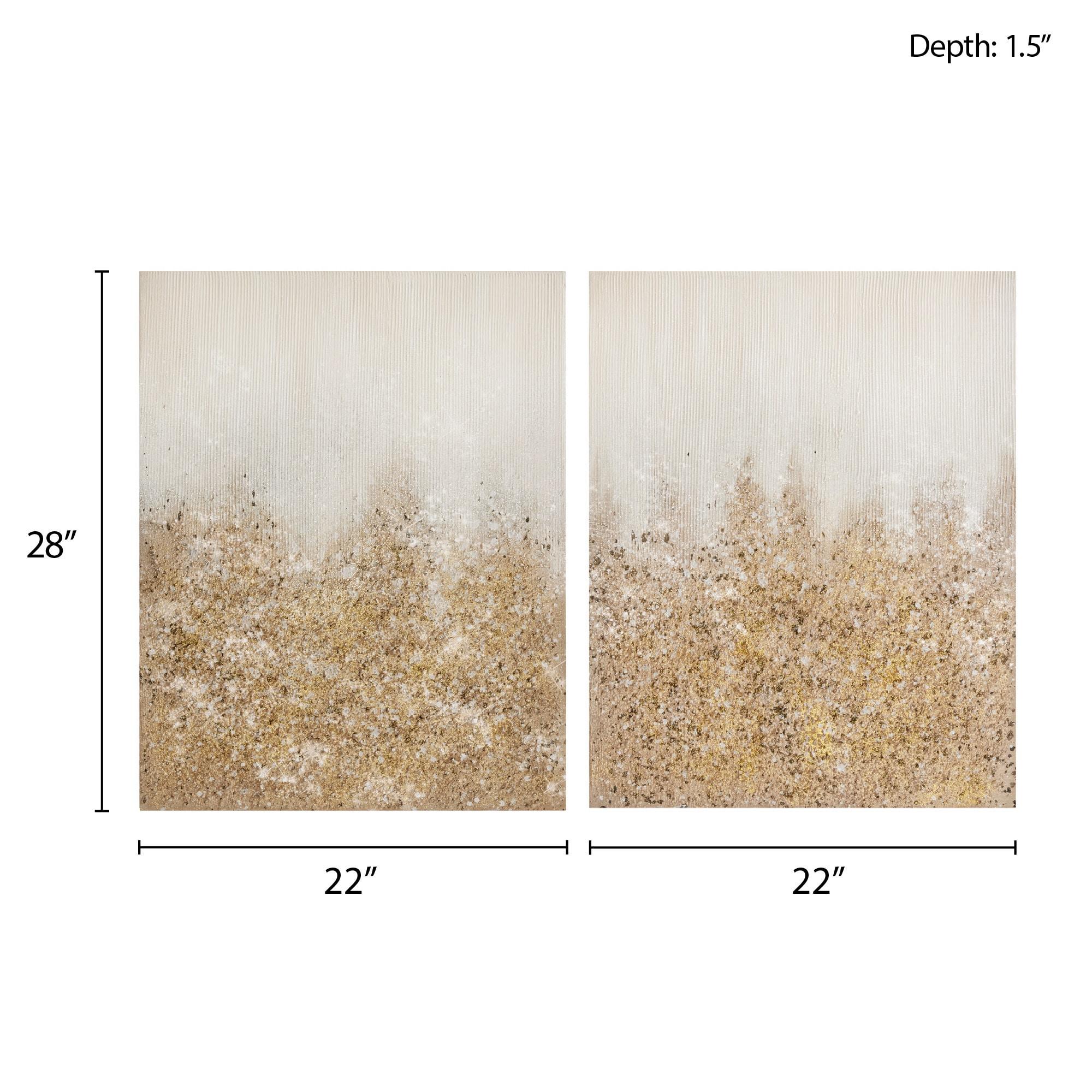 Madison Park Set of 2 22" x 28" Glimmer Hand Brush Embellished Canvas Gold: Modern Abstract Wall Art for Living Room