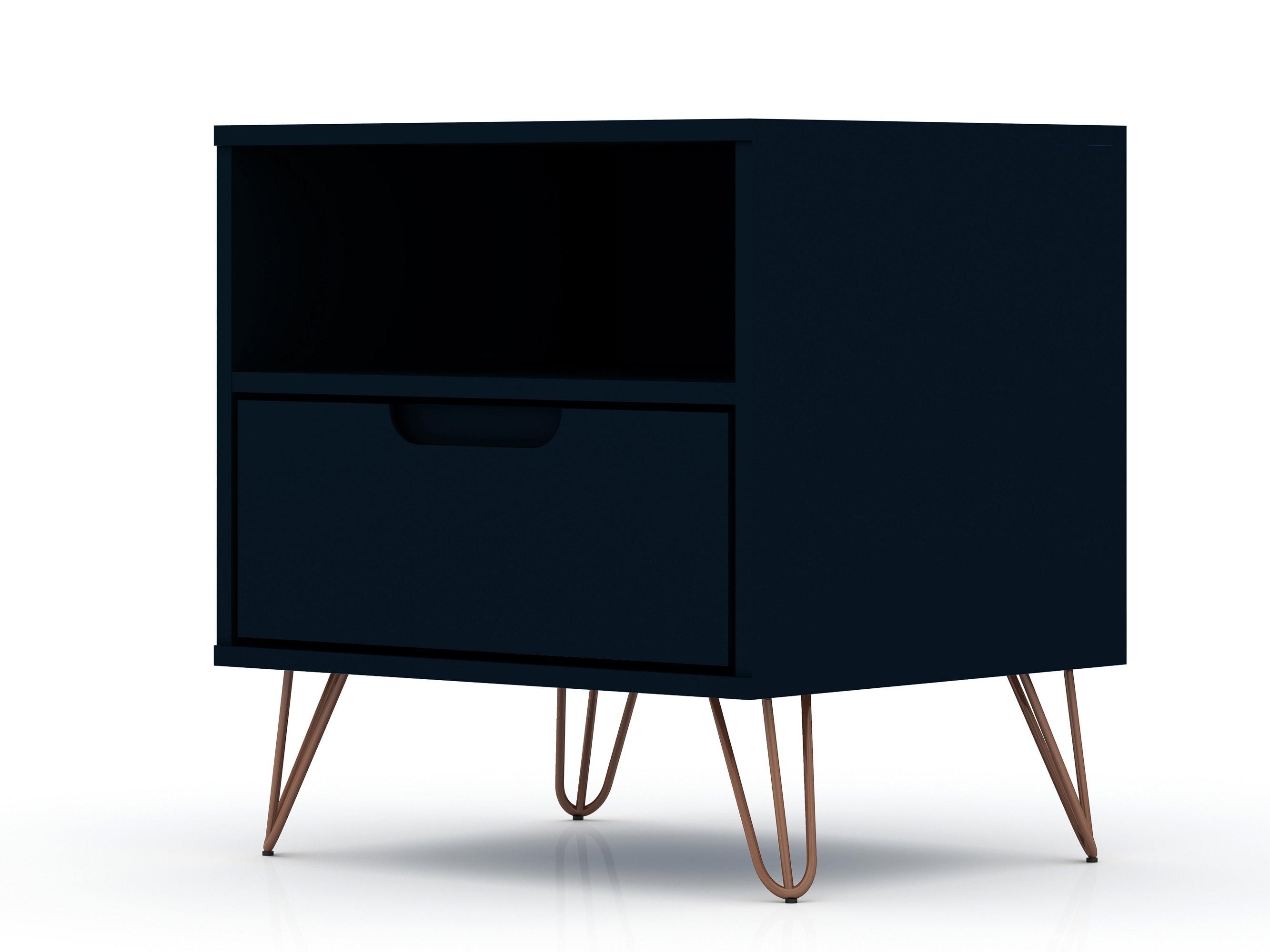 Set of 2 Rockefeller 1 Drawer Nightstands Tatiana Midnight Blue - Manhattan Comfort
