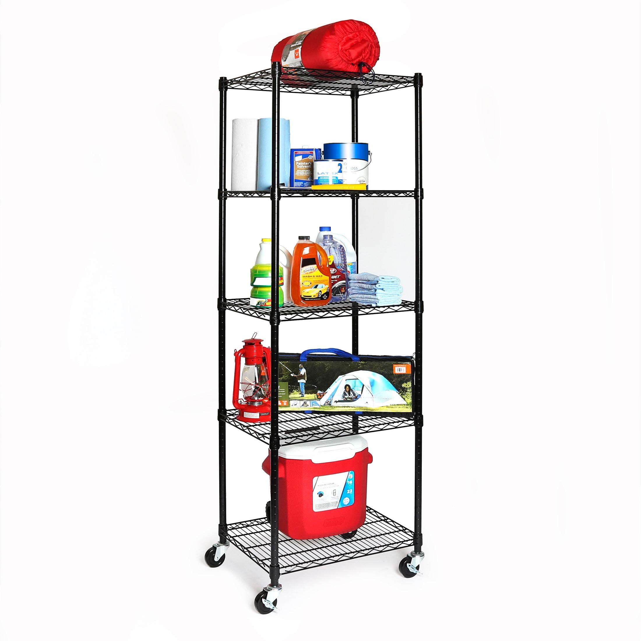 UltraDurable 24" W 5-Tier NSF-Certified Steel Shelving with Wheels