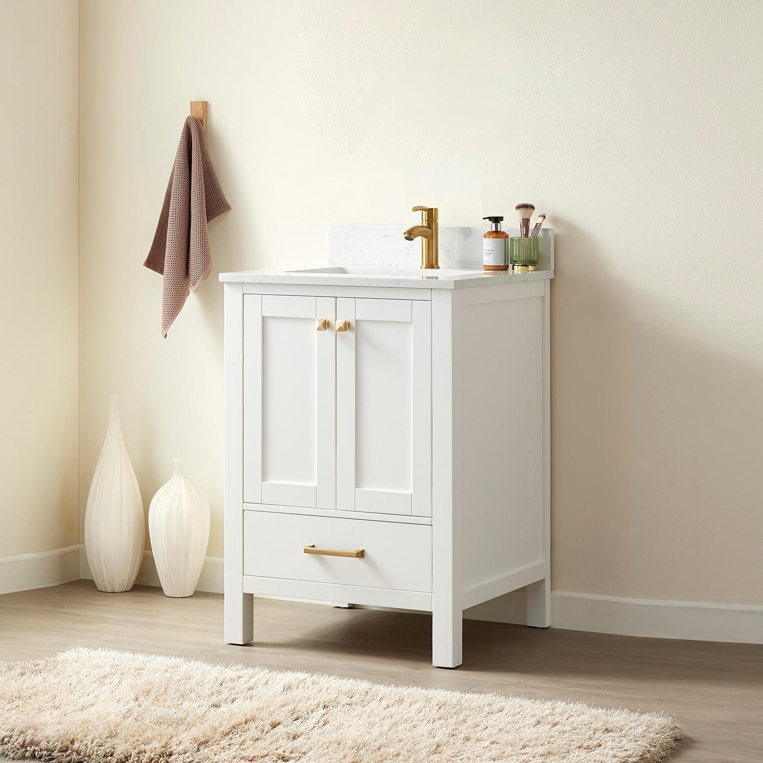 Shannon 24" Single Sink Bathroom Vanity White Stone Top in White No Mirror