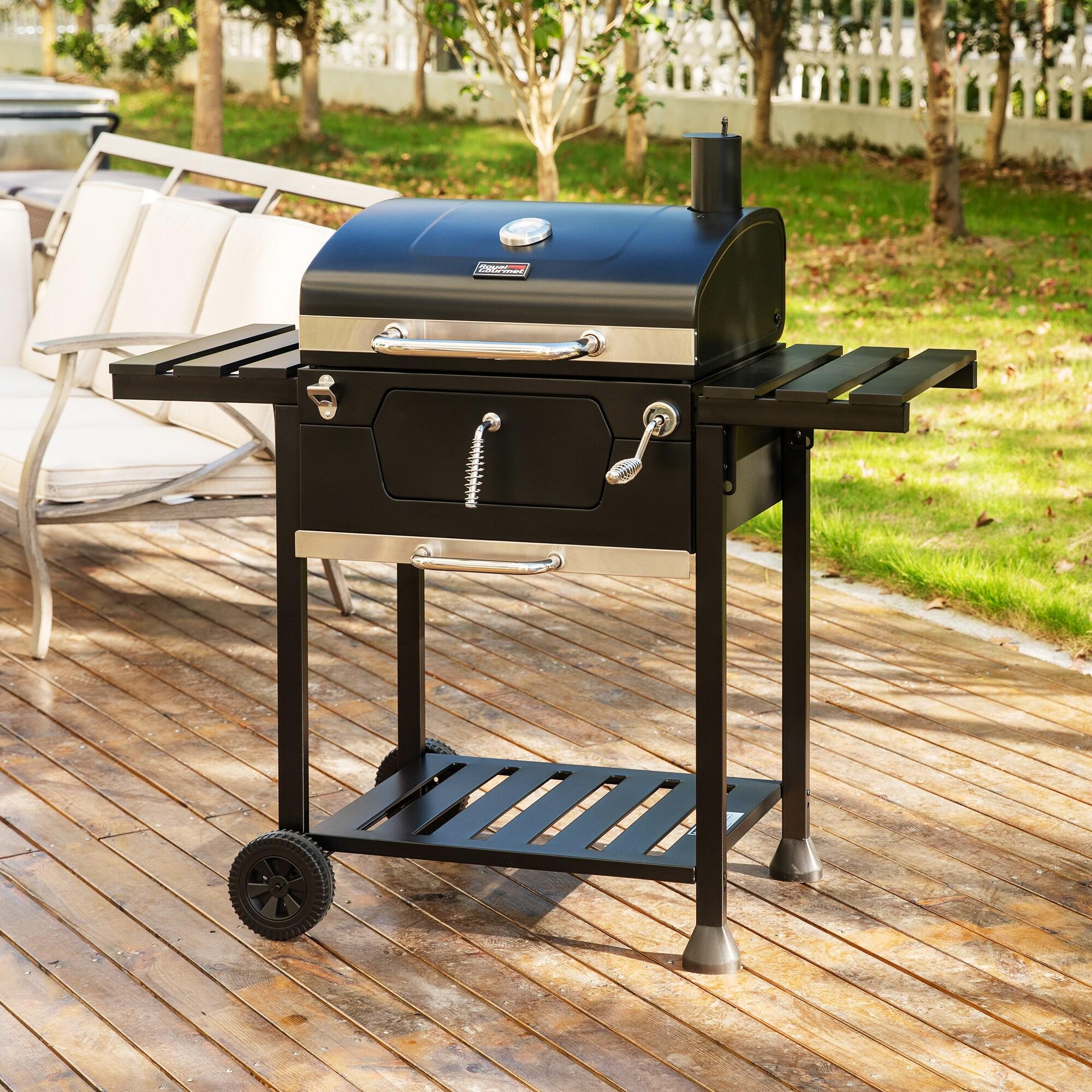 Royal Gourmet 24" Crop Barrel Charcoal Grill with Side Shelf and Cover