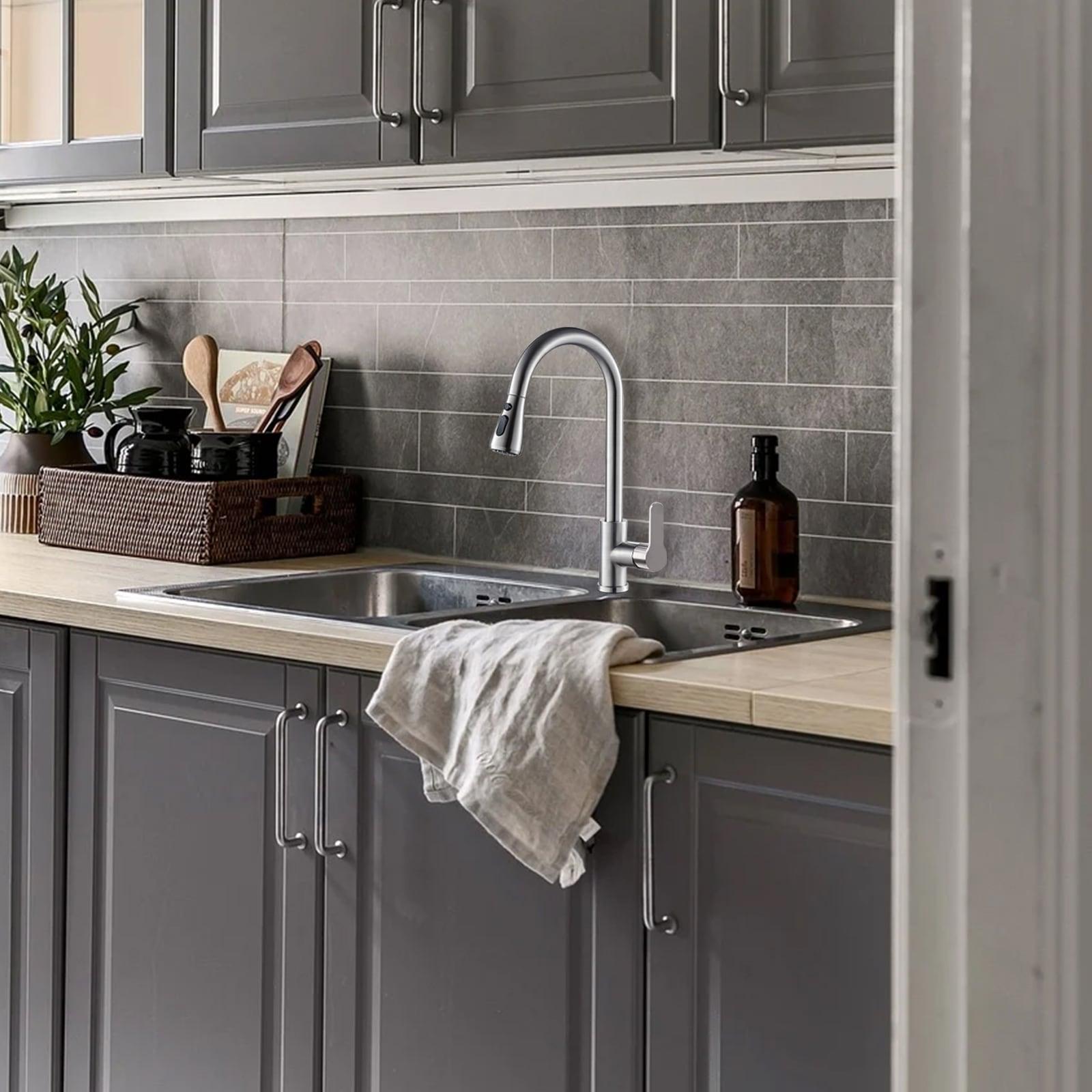 Cobbe 3-Function Single Handle Pull-Down Kitchen Faucet with Deck Plate