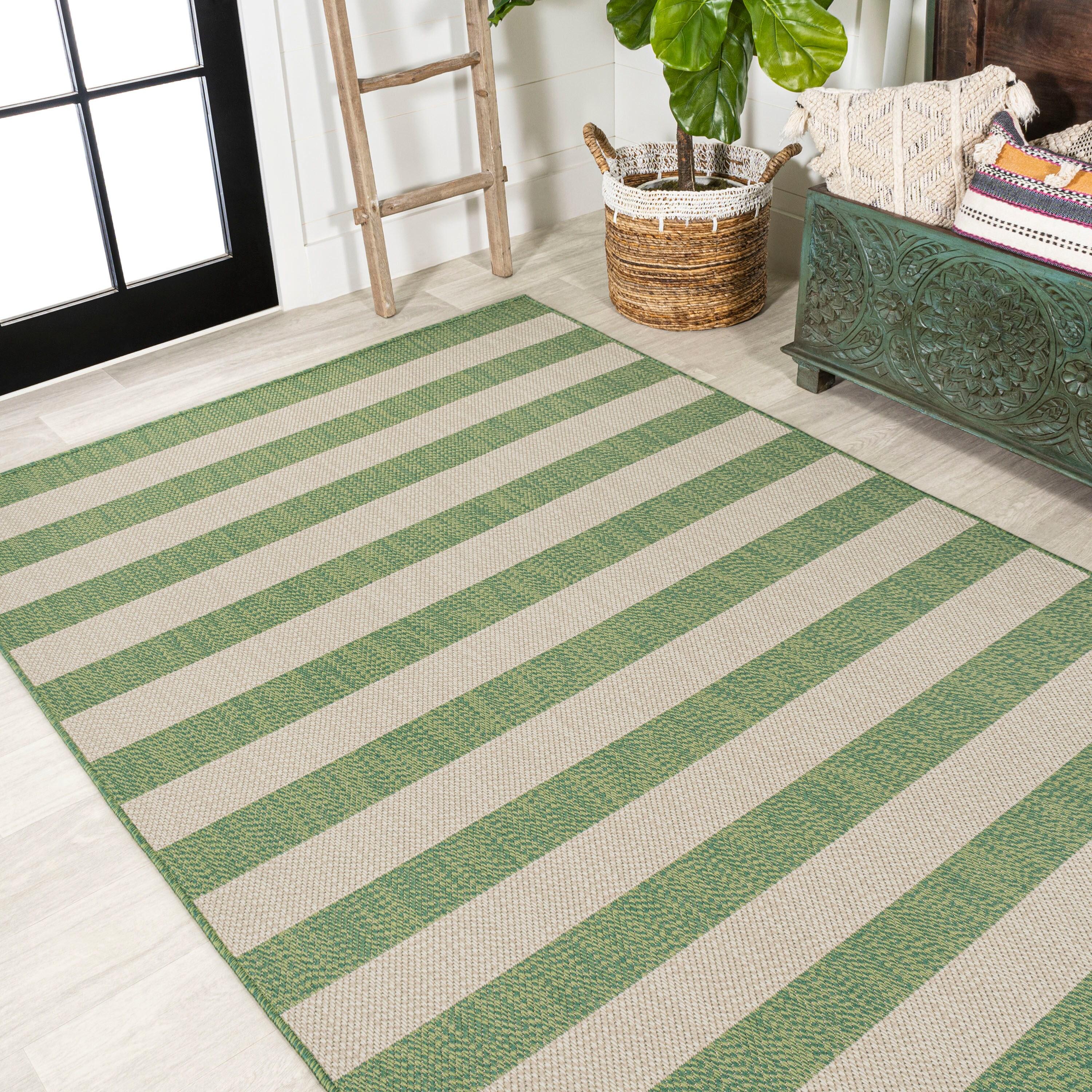 4' x 6' Negril Two-Tone Wide Stripe Indoor/Outdoor Area Rug, Green/Cream - JONATHAN Y