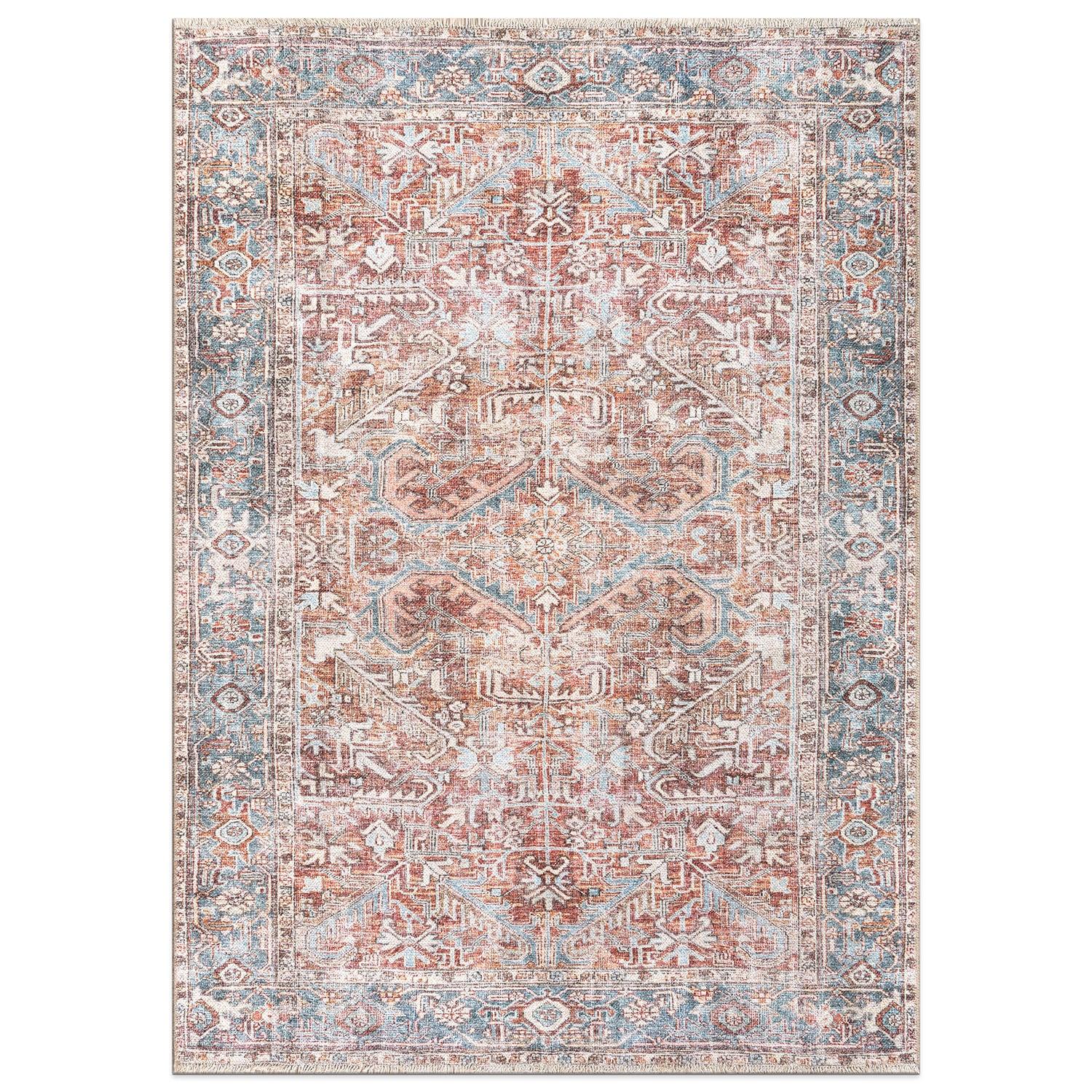 World Rug Gallery Vintage Distressed Machine Washable Area Rug- RED 9'X12'