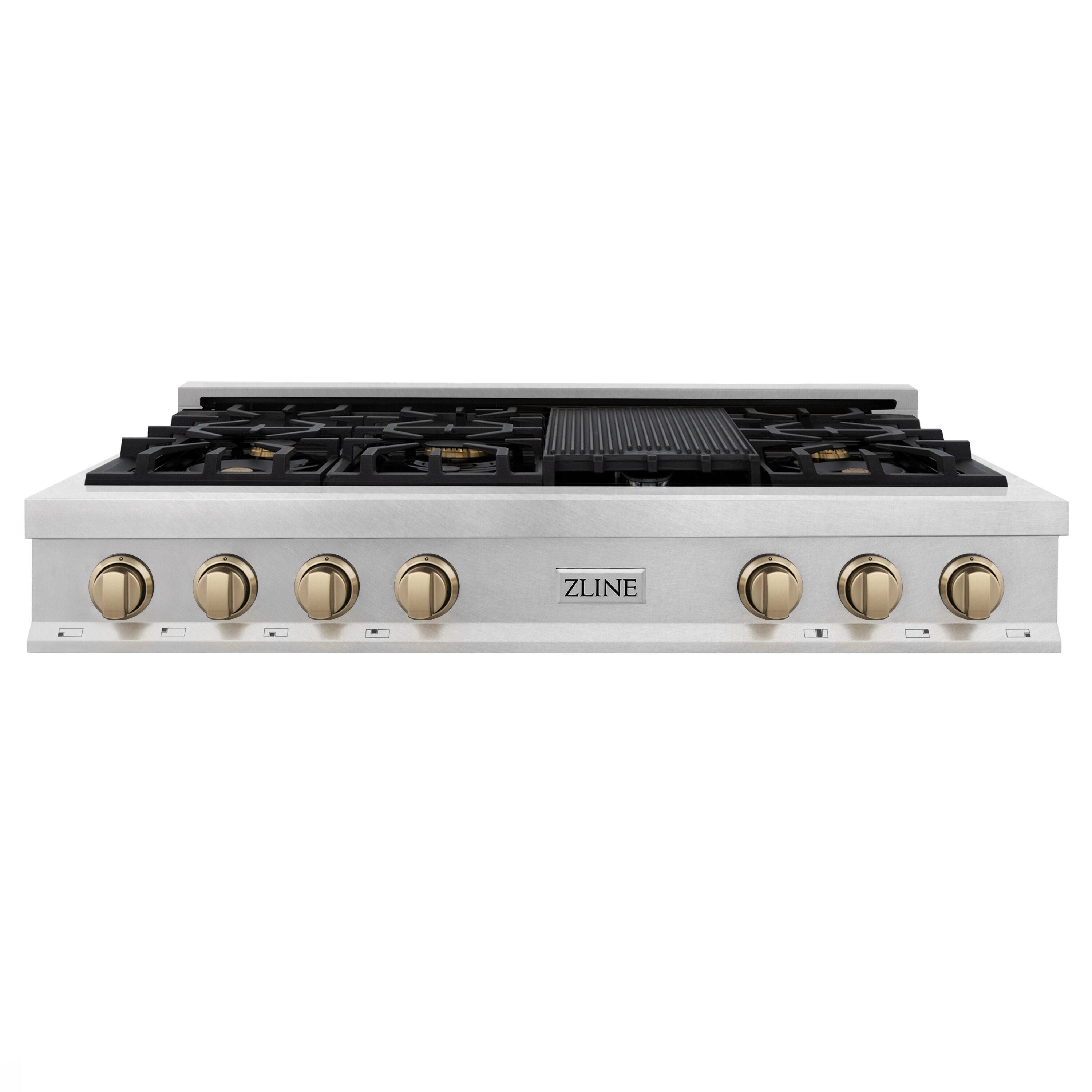 ZLINE 48 in. Autograph Edition Rangetop in Stainless Steel with Champagne Bronze Accents (RTZ-48-CB)