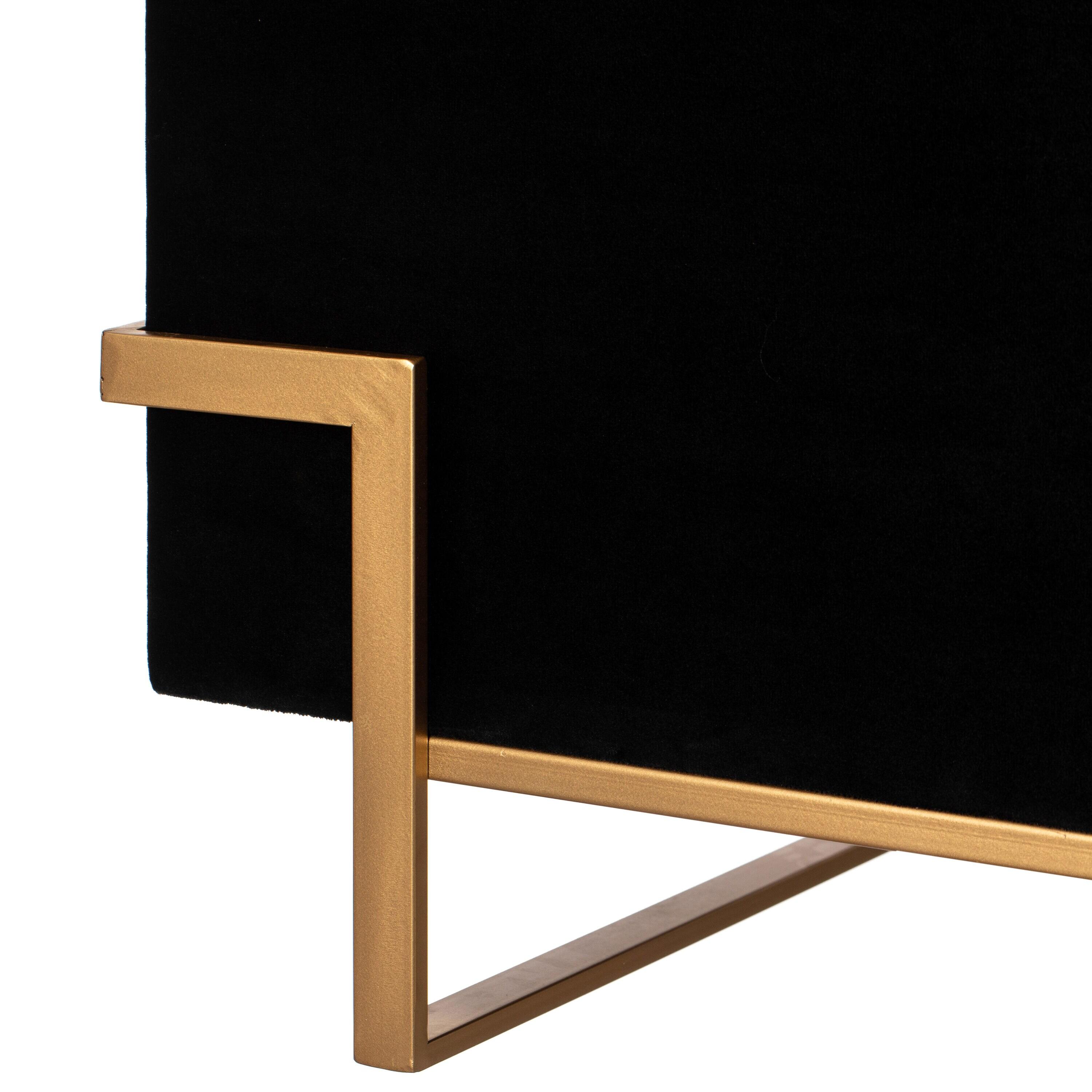 Fabulaxe Rectangle Velvet Storage Ottoman with Abstract Golden Legs | Sitting Bench for Living Room Home Decor with Unique Base Support (Black Large)