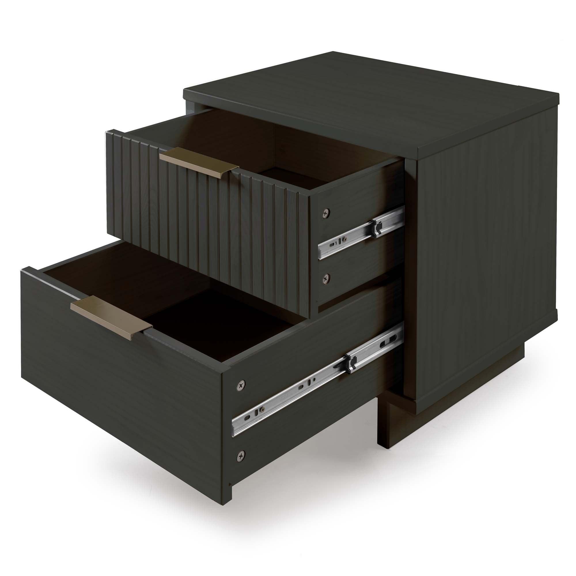 Manhattan Comfort Set of 2 Granville 2 Drawer Nightstands Dark Gray: Modern Design, Soft Close, Metal Handles