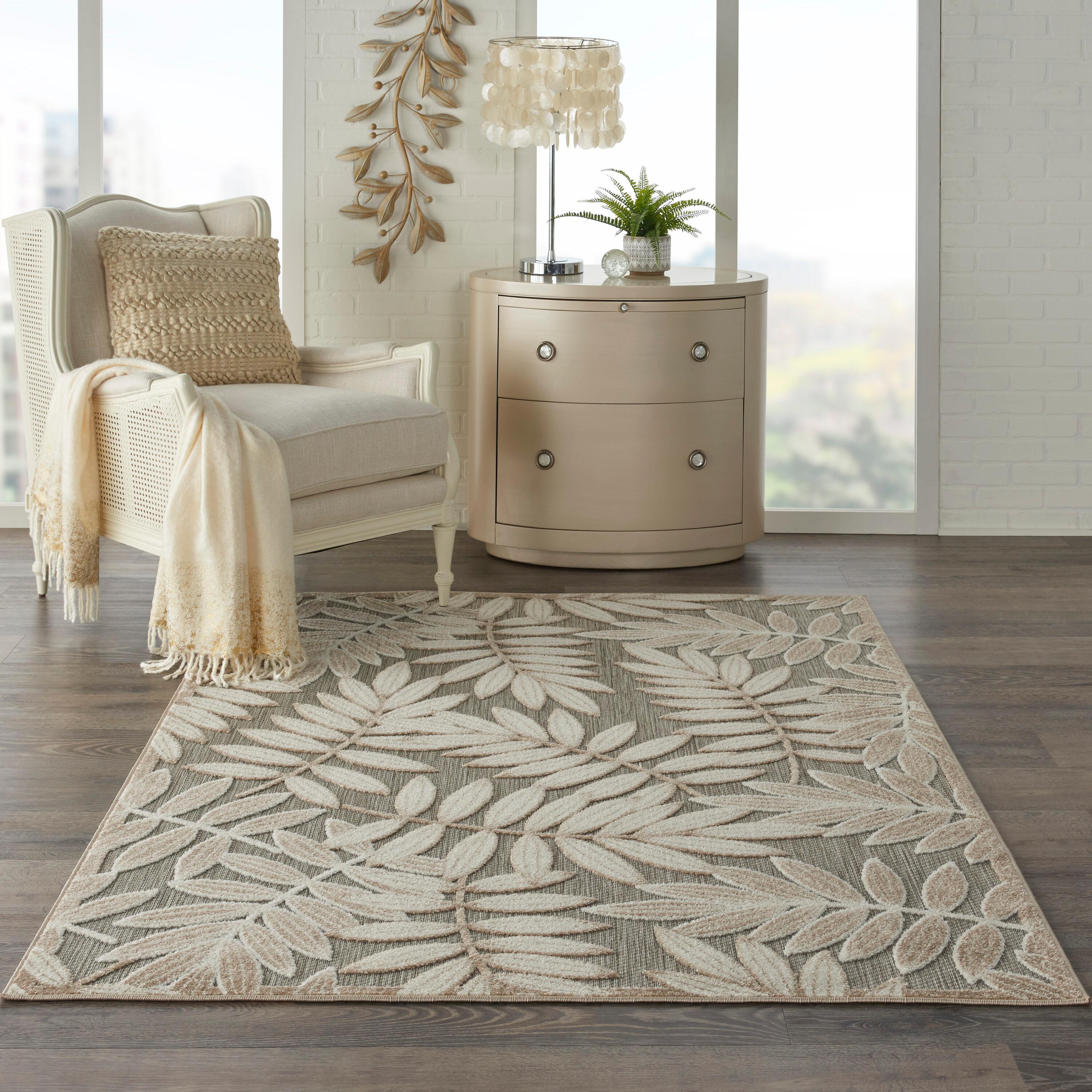 Nourison Aloha Floral Leaf Flatweave High-Low Indoor Outdoor Area Rug Natural 3'6" x 5'6"