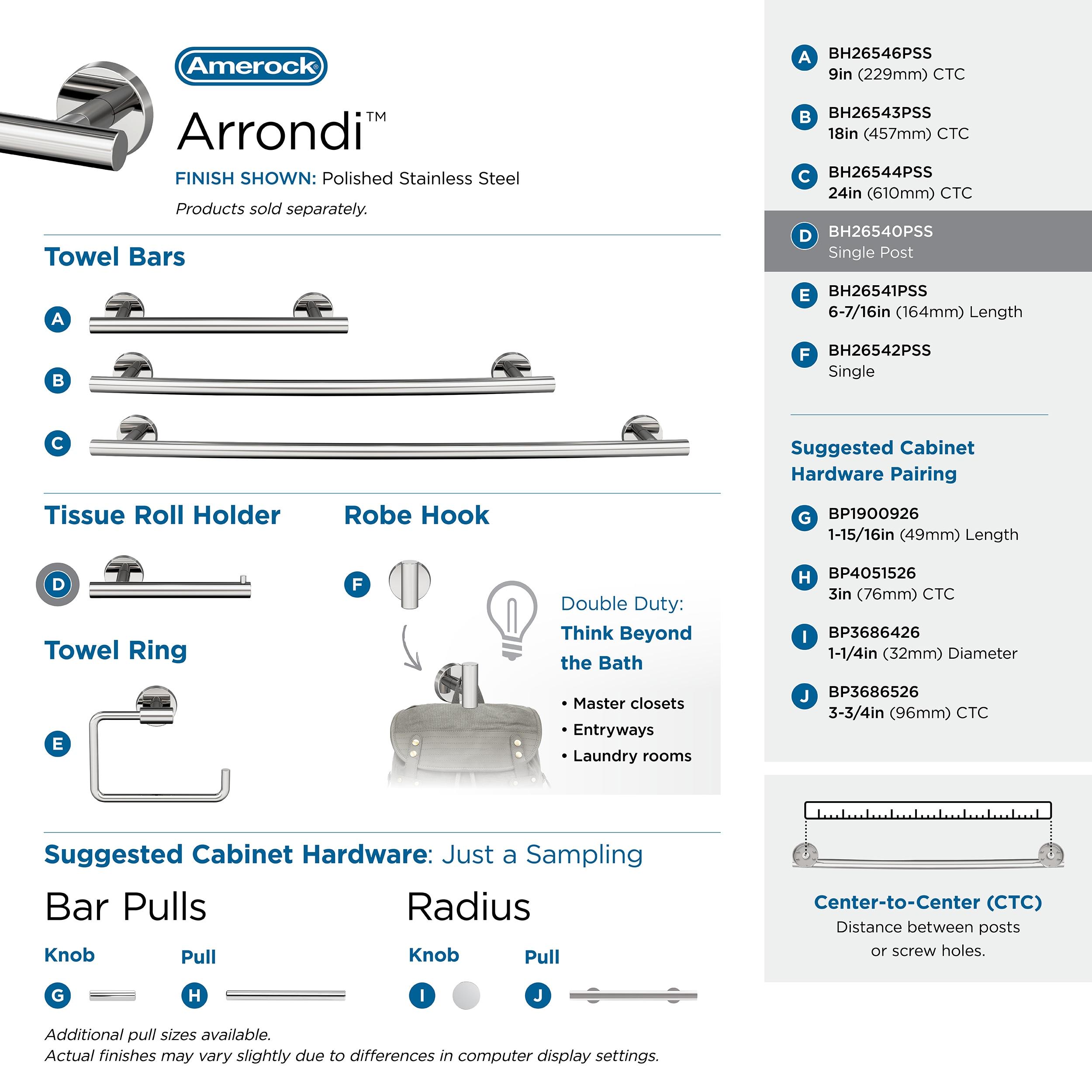 Amerock Arrondi Polished Stainless Steel Single Post Toilet Paper Holder