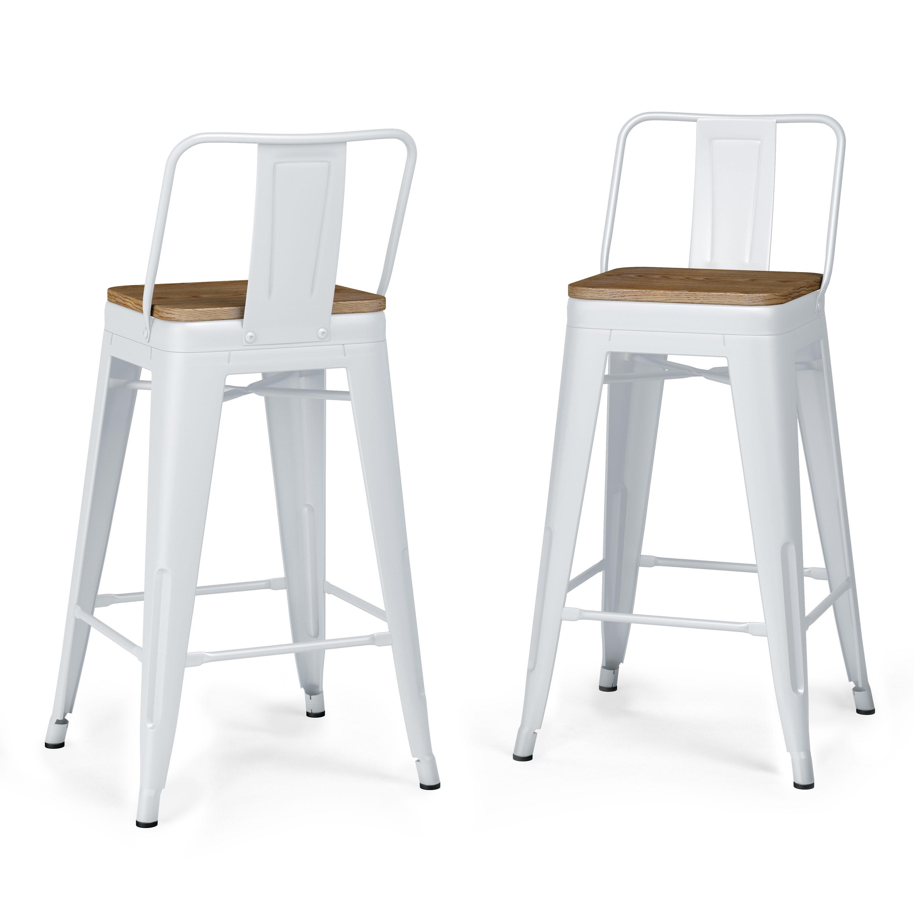 Rayne 24" White Metal and Wood Counter Stools, Set of 4