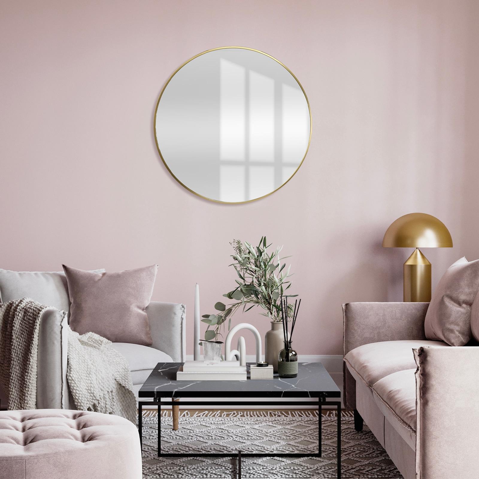 28" Rollo Round Wall Mirror Gold - Kate & Laurel All Things Decor: Modern Style, Metal Frame, No Assembly Required