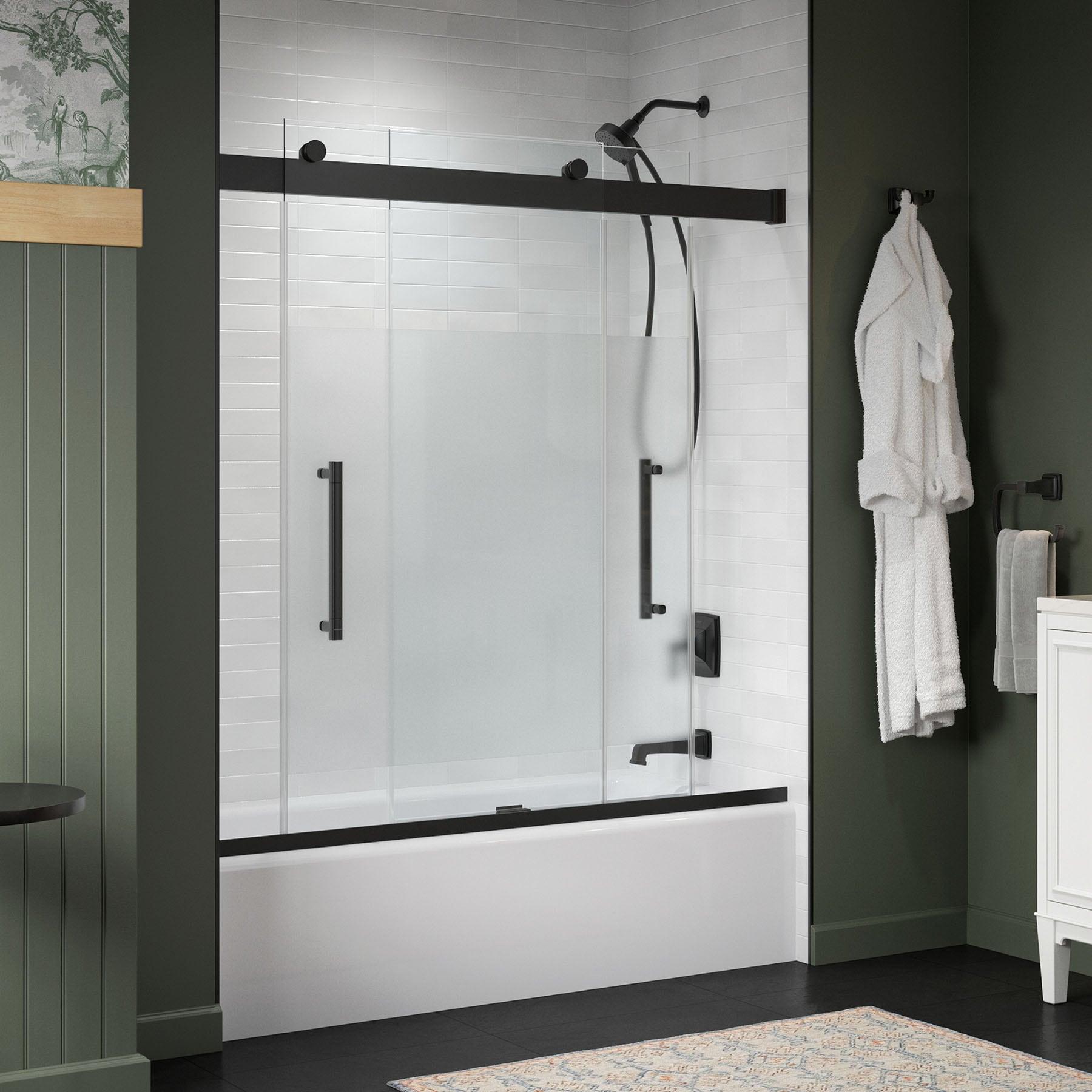 Levity Plus Less Sliding Bath Door, 61-9/16 In. H X 56-5/8 - 59-5/8 In. W, With 5/16 In.-Thick Crystal Clear Glass